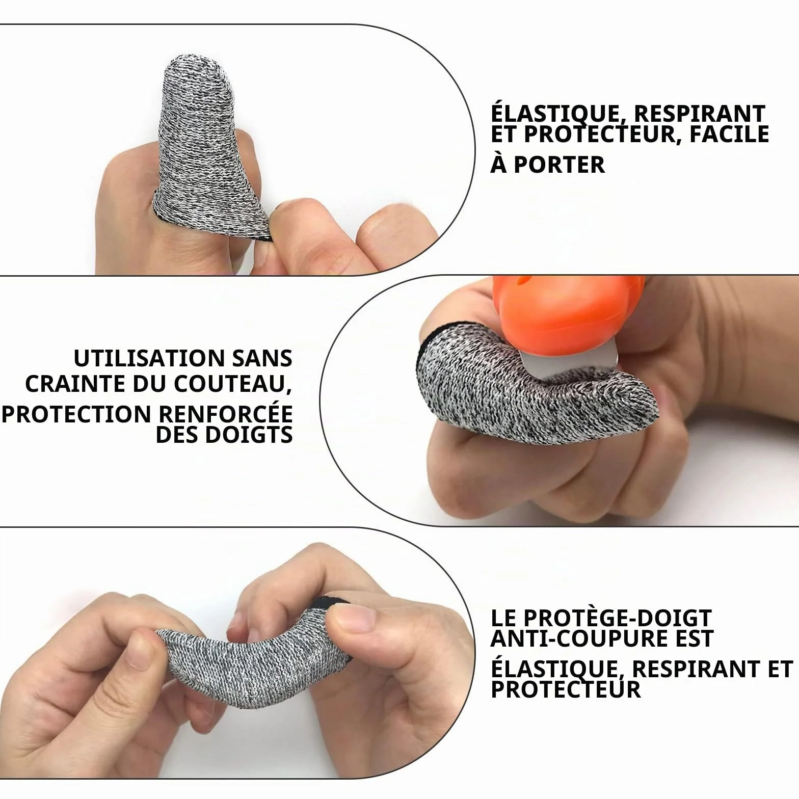 TSHAOUN 40 Pièces Doigtiers Réutilisable Protection Résistant aux Coupures Gris