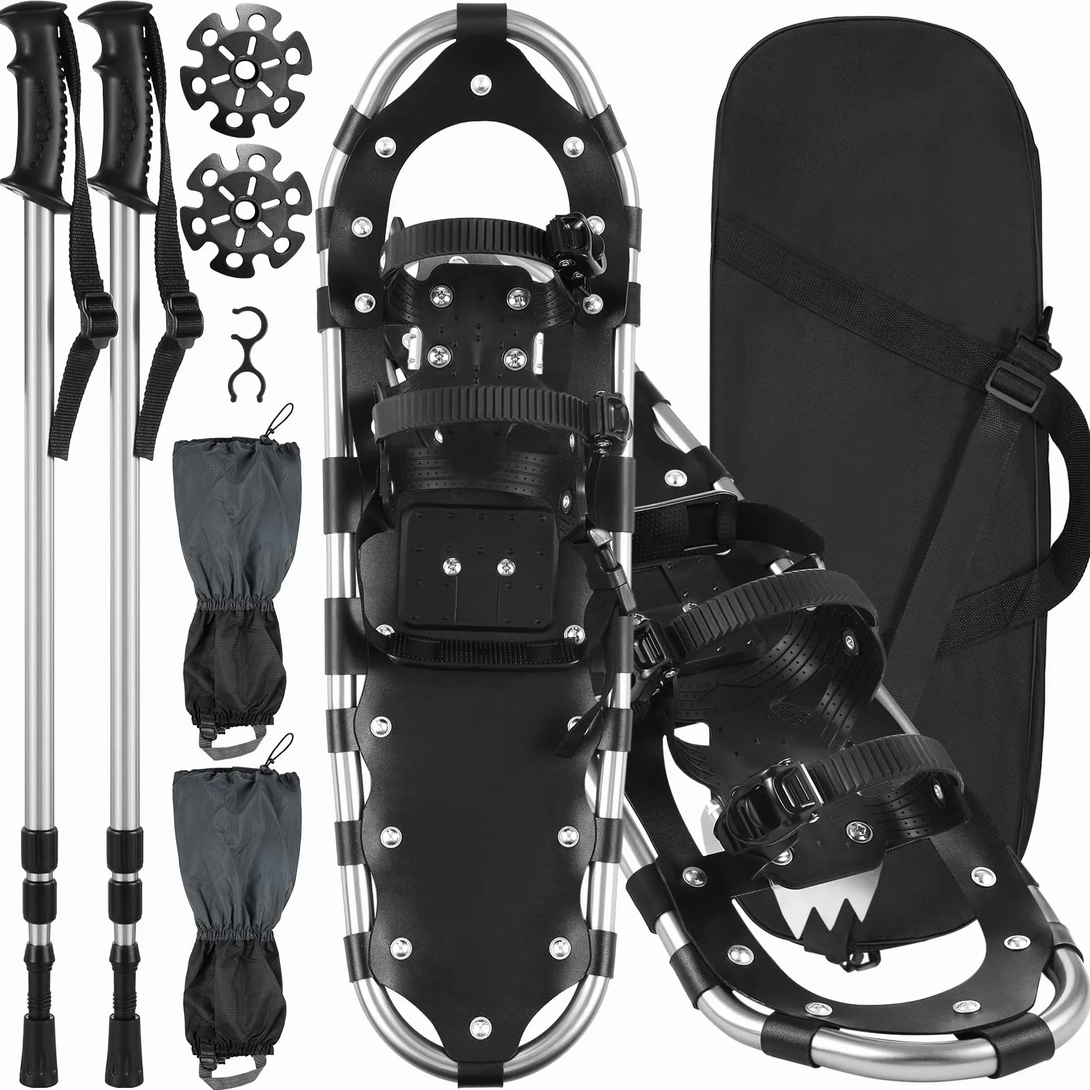 Raquettes à neige en aluminium avec bâtons de trekking réglables, guêtres et sac 13-30 pouces adulte enfant