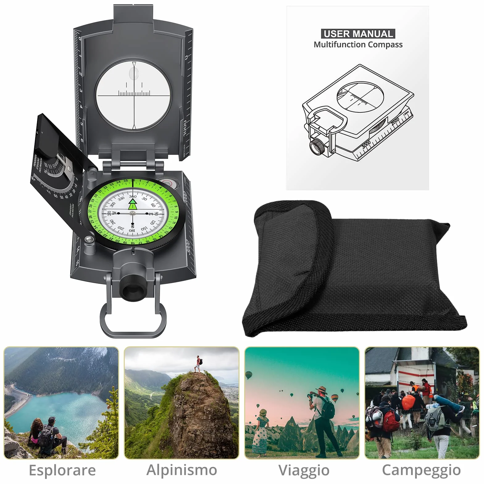 Anbte Boussole de Randonnée avec Clinomètre Militaire Professionnelle Sac de Transport pour Chasse Camping