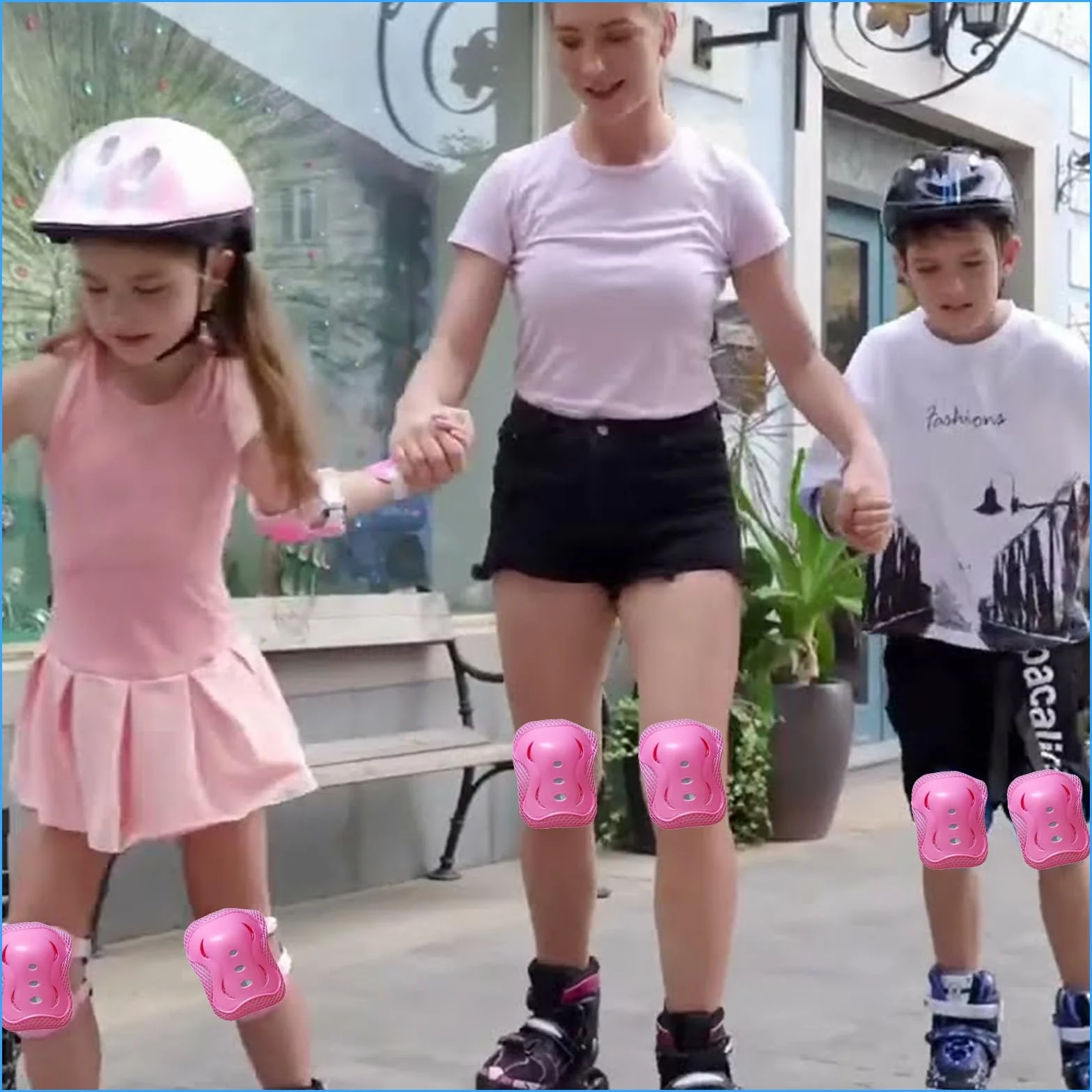 Kit de Protection Enfant 6 Pièces Réglable 3-12 Ans Roller Vélo Skateboard Rose