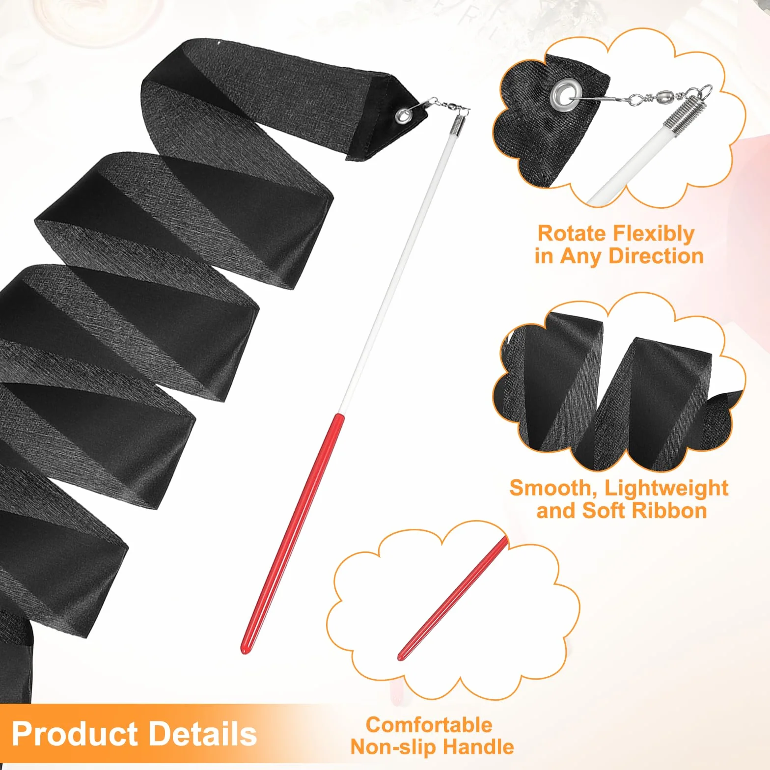 QUARKZMAN 2 Pcs Rubans De Danse Gymnastique Rythmique 78.7" Streamers pour Danseurs, Noir