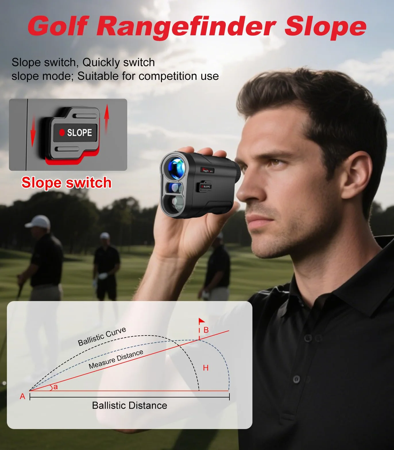 Télémètre de golf avec pente 914 m grossissement 6x vibration verrouillage mât de drapeau rechargeable