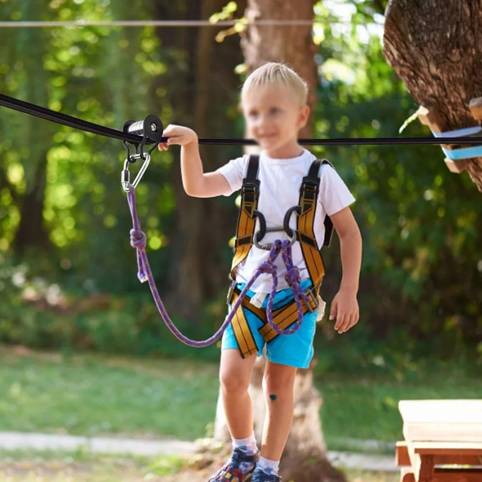 Kit de tyrolienne coulissante pour Adolescent avec poulie à glissière et barre de singe pour Slackline