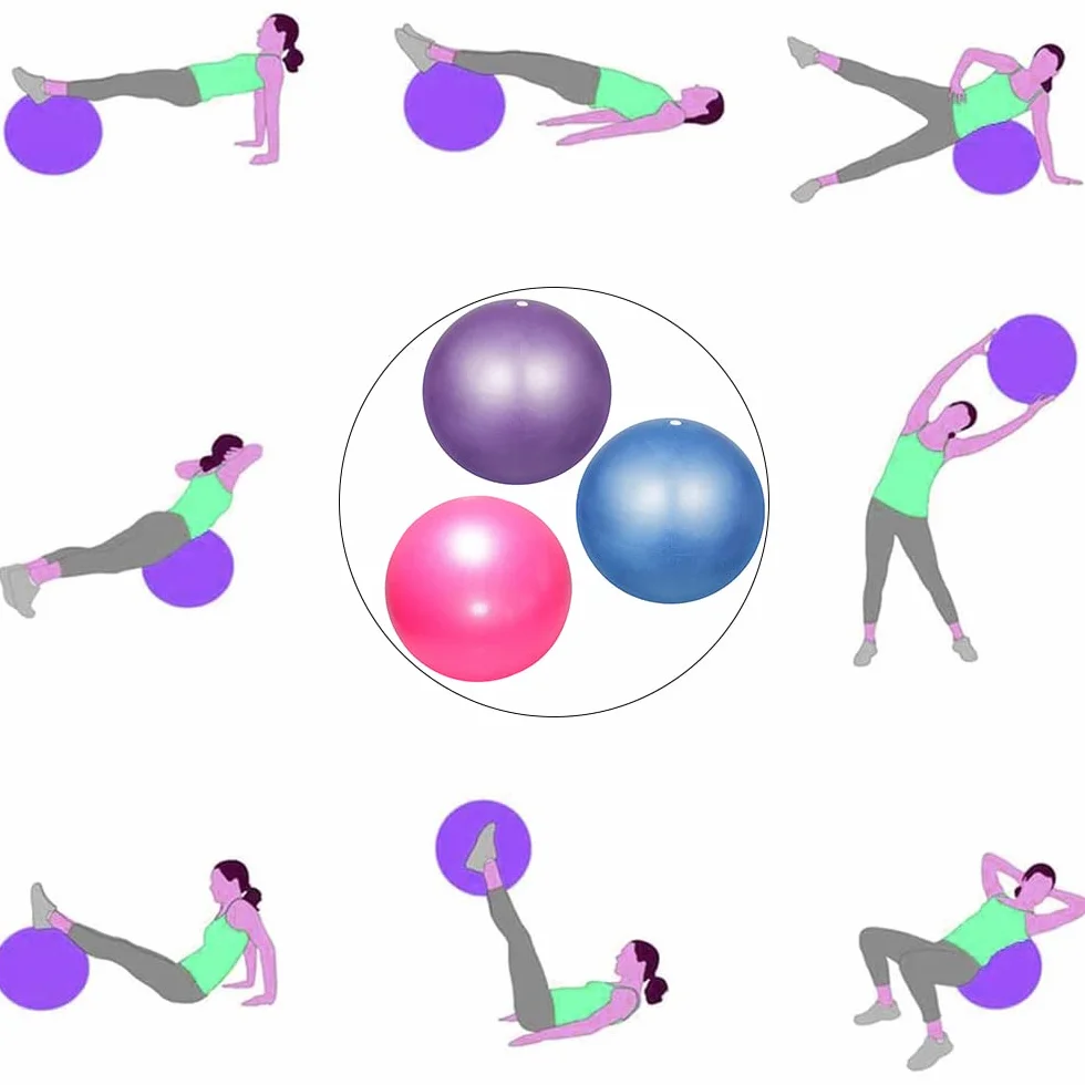 Pilates Ballon Anti-Éclatement 3 Pièces Yoga Ball Fitness avec Pailles Gonflables Bleu Rose Violet