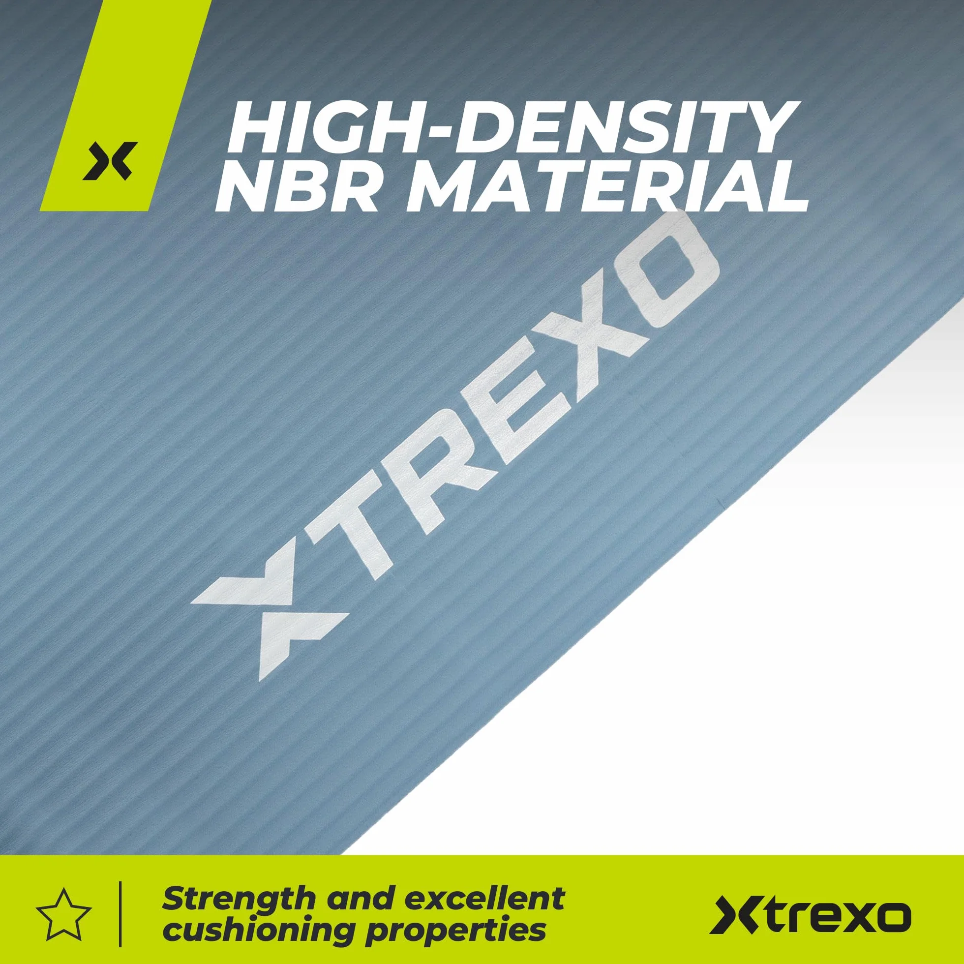 TREXO Tapis d'Exercice en NBR 183 x 61 cm 15 mm Épaisseur Antidérapant avec Sangle