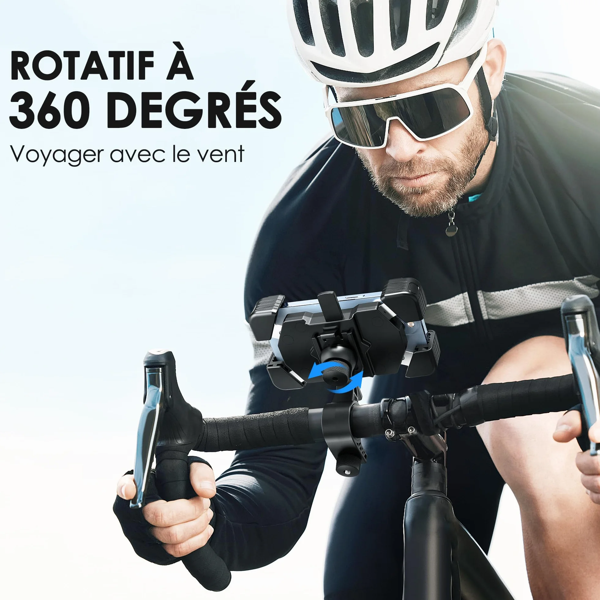 Estralia Support Téléphone Vélo 360° Rotation pour Téléphone 5.5-7.0 Pouces, Compatible Trotinette Scooter VTT