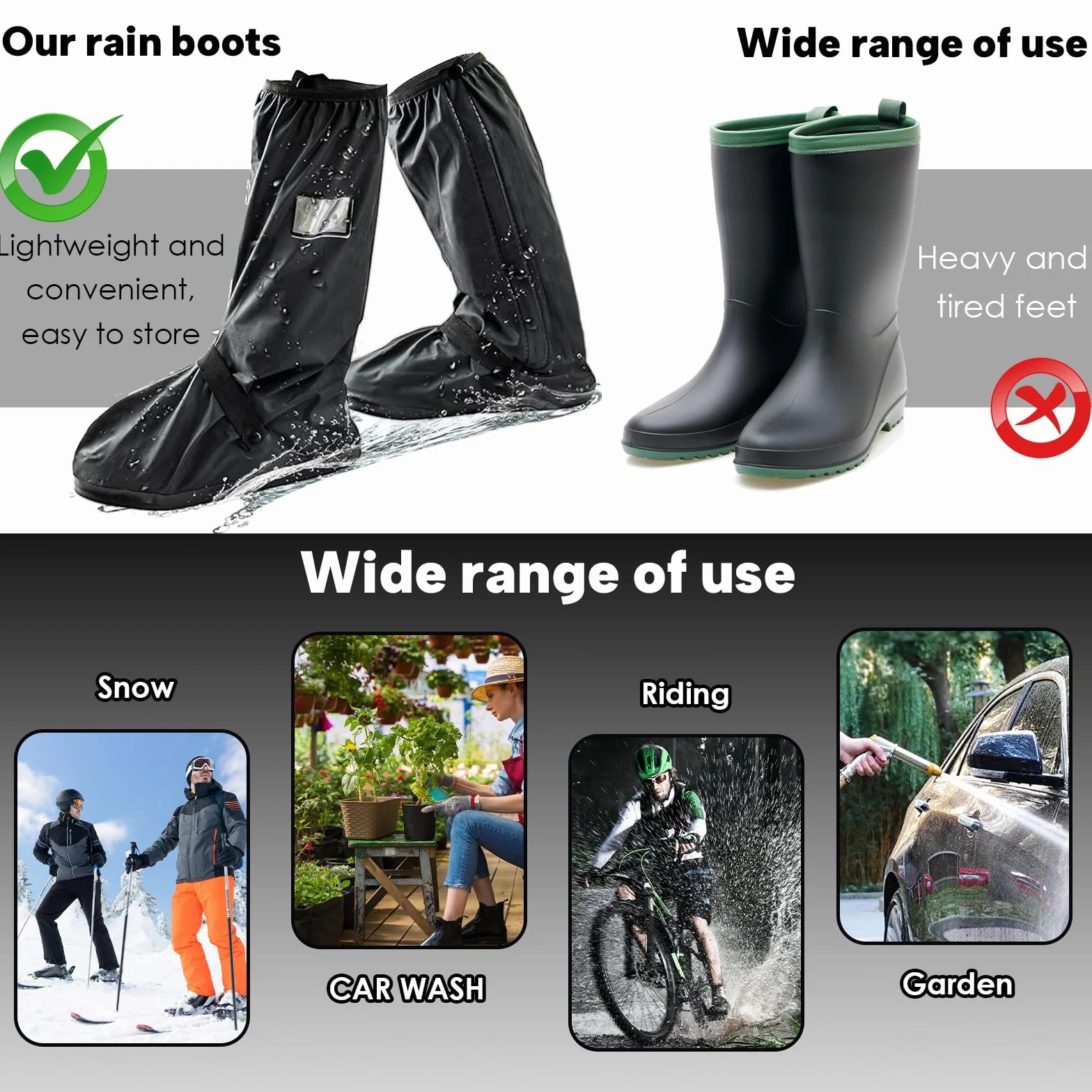 Couvre-Chaussures Imperméables Antidérapants Réutilisables avec Fermeture Éclair Ajustable S-XXL