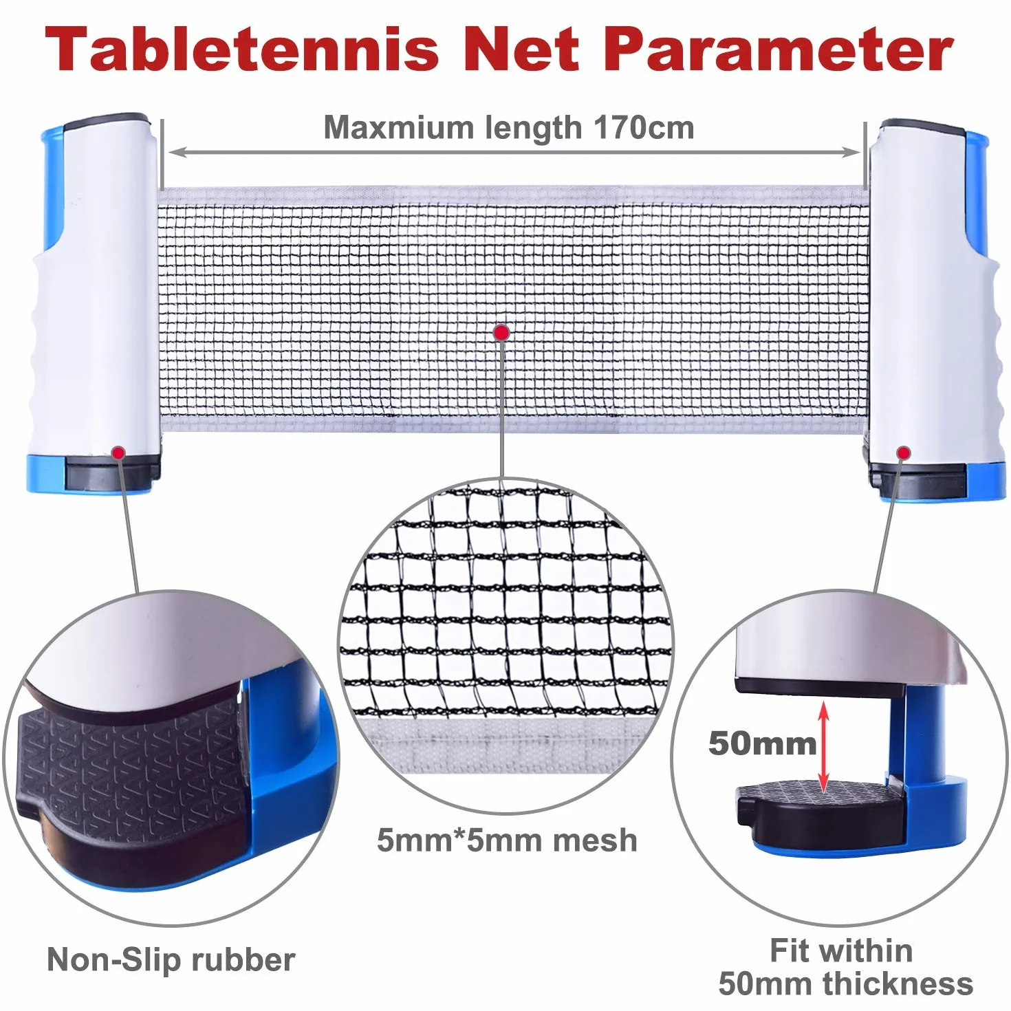 Filet de ping-pong rétractable Sportout avec support