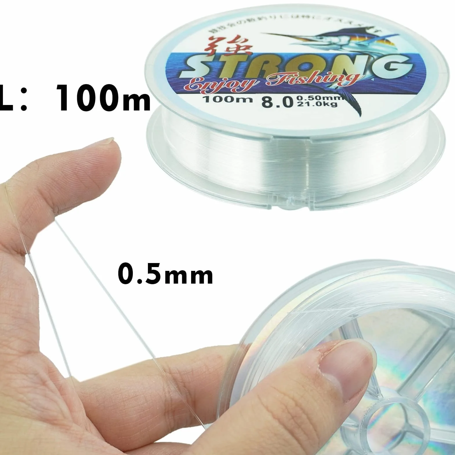 Fil de Pêche Monofilament en Nylon Transparent 0.5mm 100m pour Truite Carpe Sandre