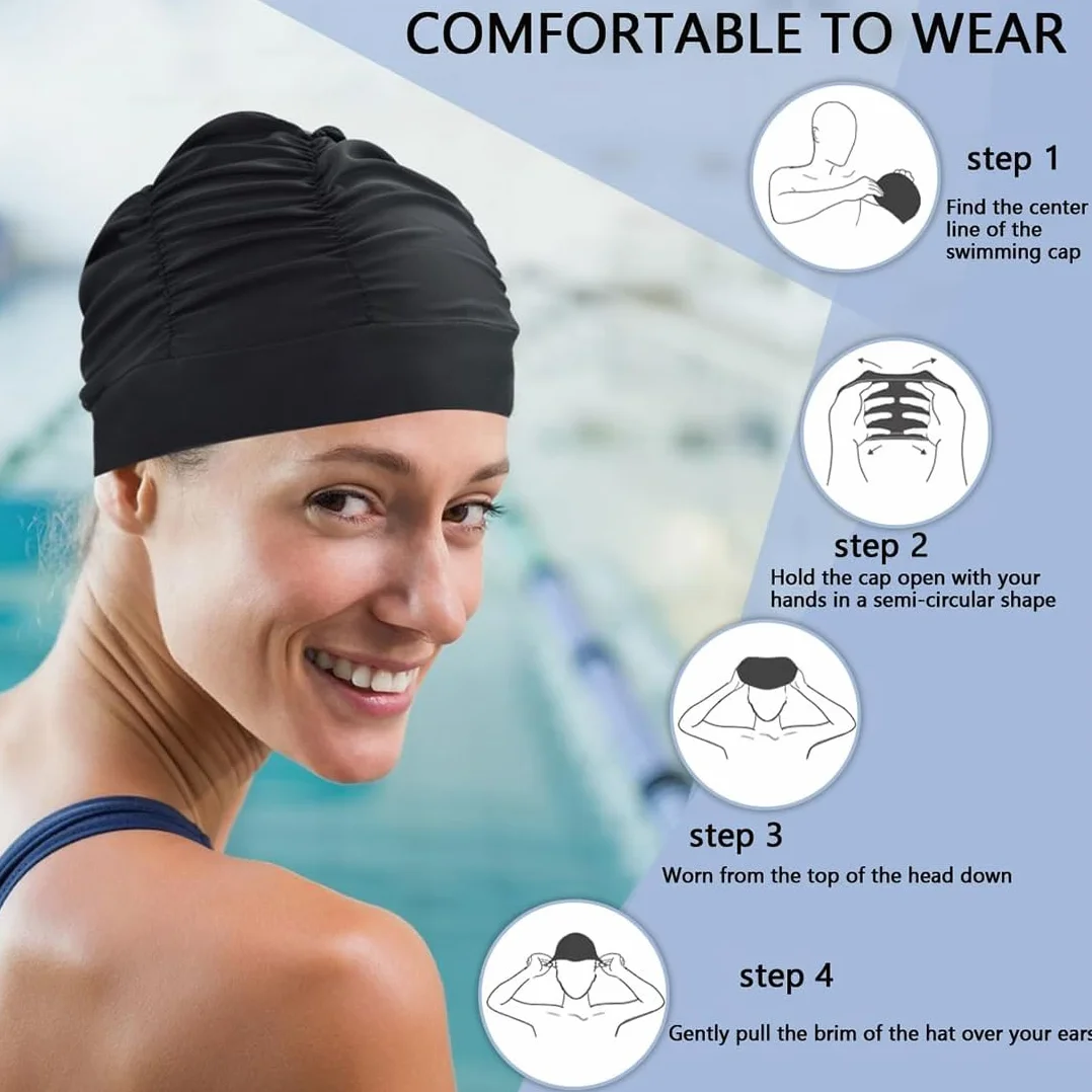 Bonnet de Bain Élastique en Tissu Polyester pour Cheveux Longs