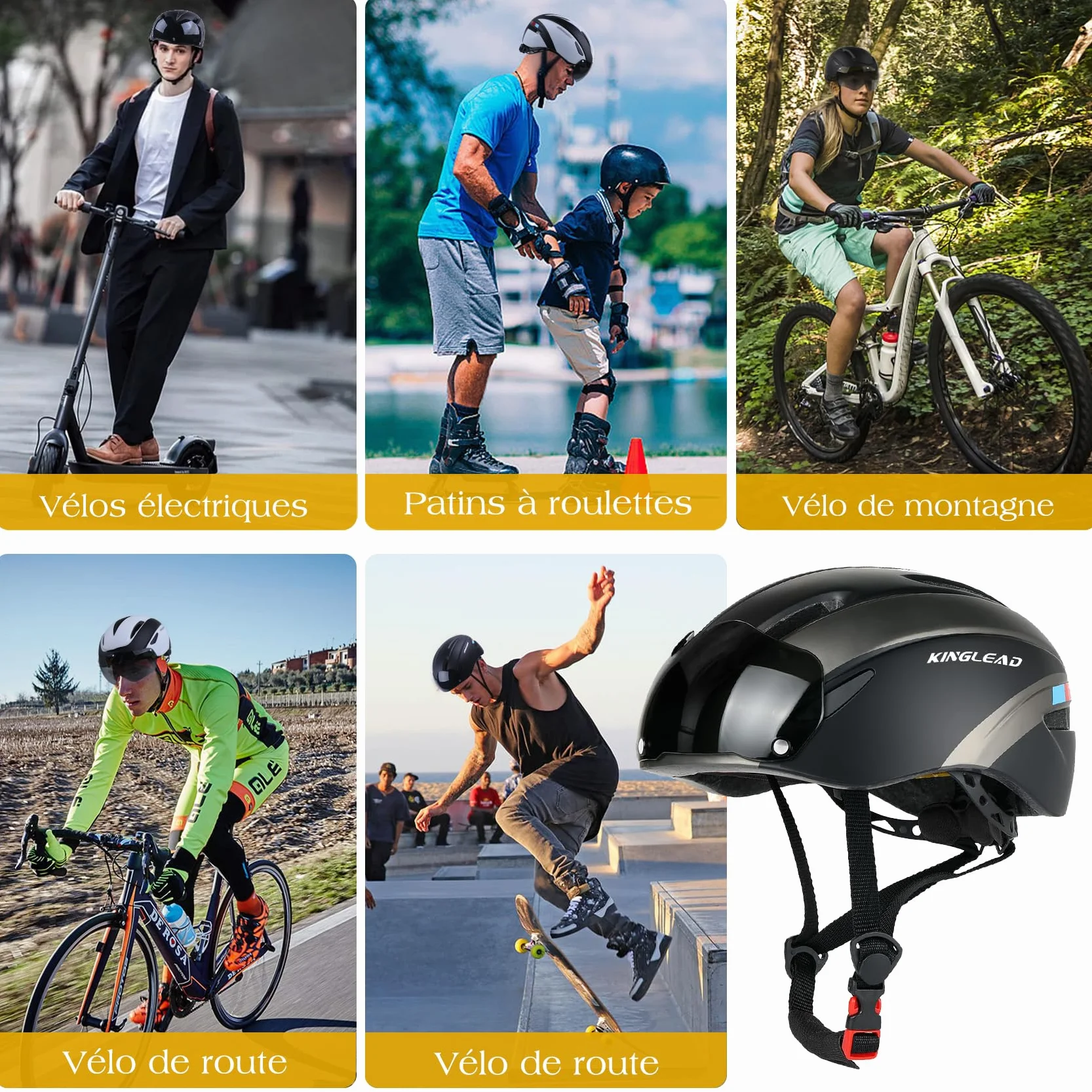 KINGLEAD Casque Vélo Homme Femme MTB Visière Magnétique Amovible Respirant Ultraléger Ajustable