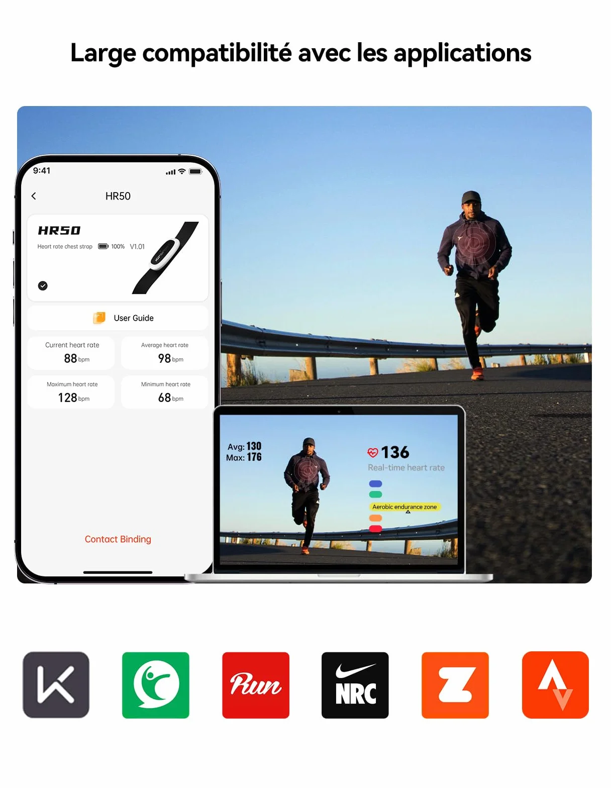 iGPSPORT HR50 Cardiofrequencemetre IPX7 Bluetooth Ant+ Ceinture Cardio Cyclisme Course Yoga