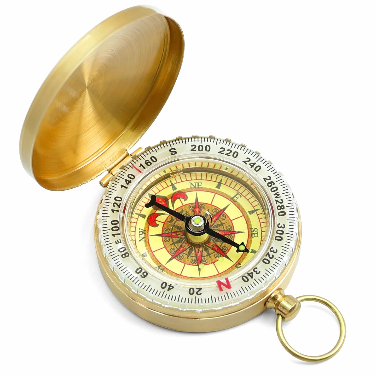 Boussole Vintage en Laiton, Boussole de Poche Étanche avec Lumière pour Randonnée Camping Navigation