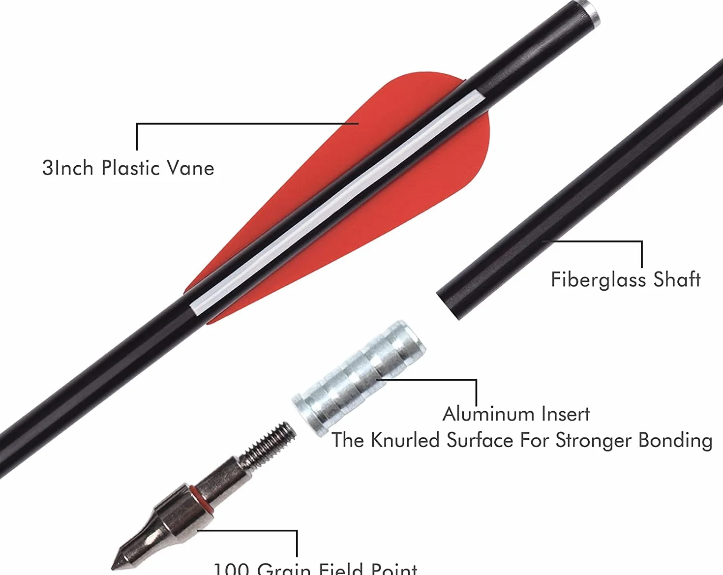 Arbalète boulons flèches Fibre de Verre 12" 14" 16" Chasse tir à l'arc Cible avec 100 Pointes de flèche