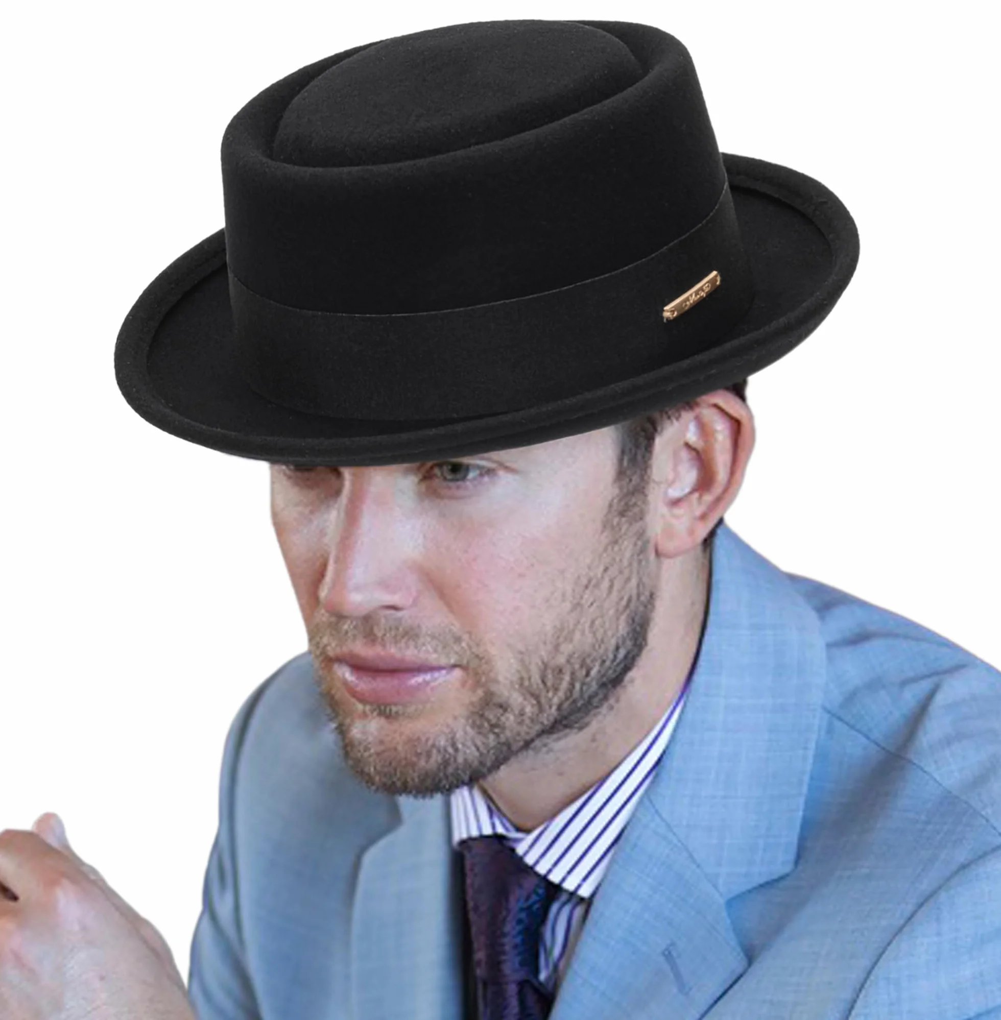 Chapeau Fedora classique des années 1920 en pure laine - Chapeau d'église à bord court écrasable