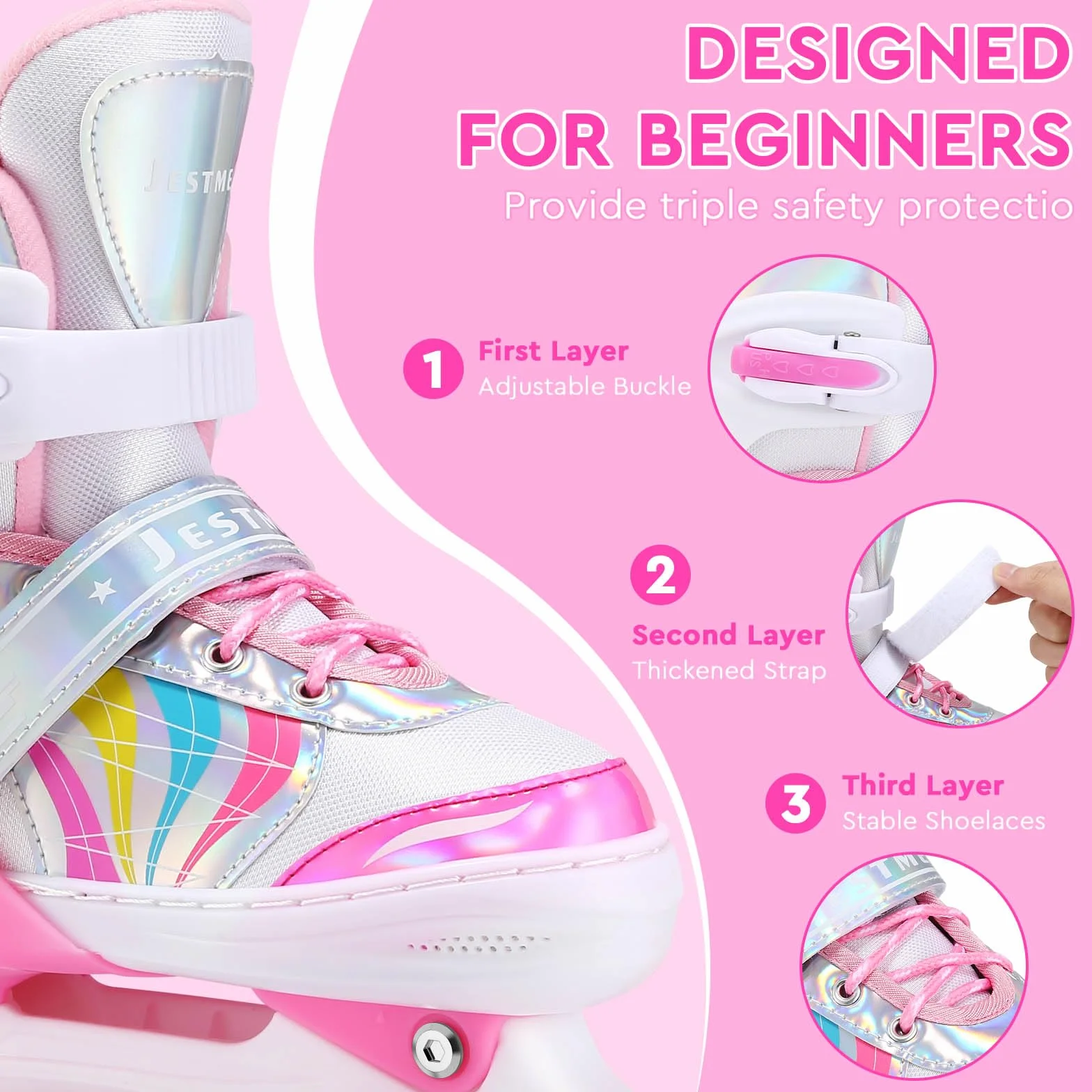 Roller Enfant Fille Patin à Roulettes Quad Taille Réglable Roues Lumineuses