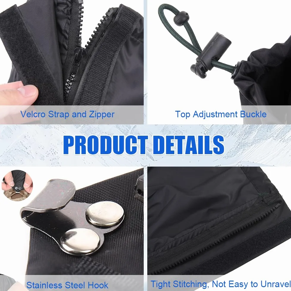 Guêtres de Randonnée Imperméables Homme Femme avec Fermeture et Sangles Réglables pour Escalade, Ski - Noir