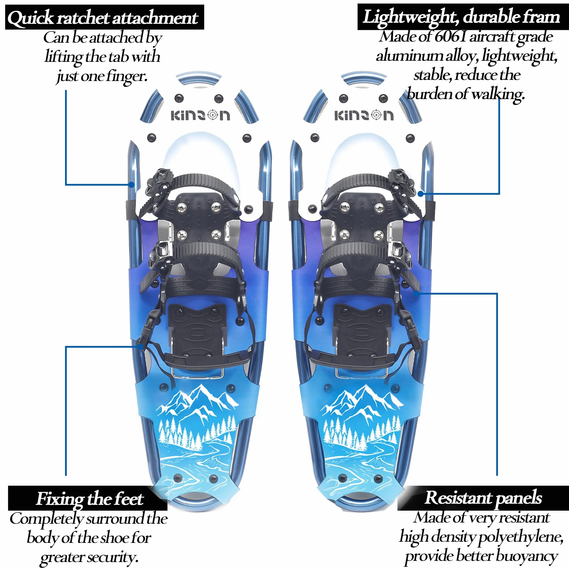 KinZon Raquettes à Neige 3 en 1 avec Bâtons de Trekking et Sac de Transport