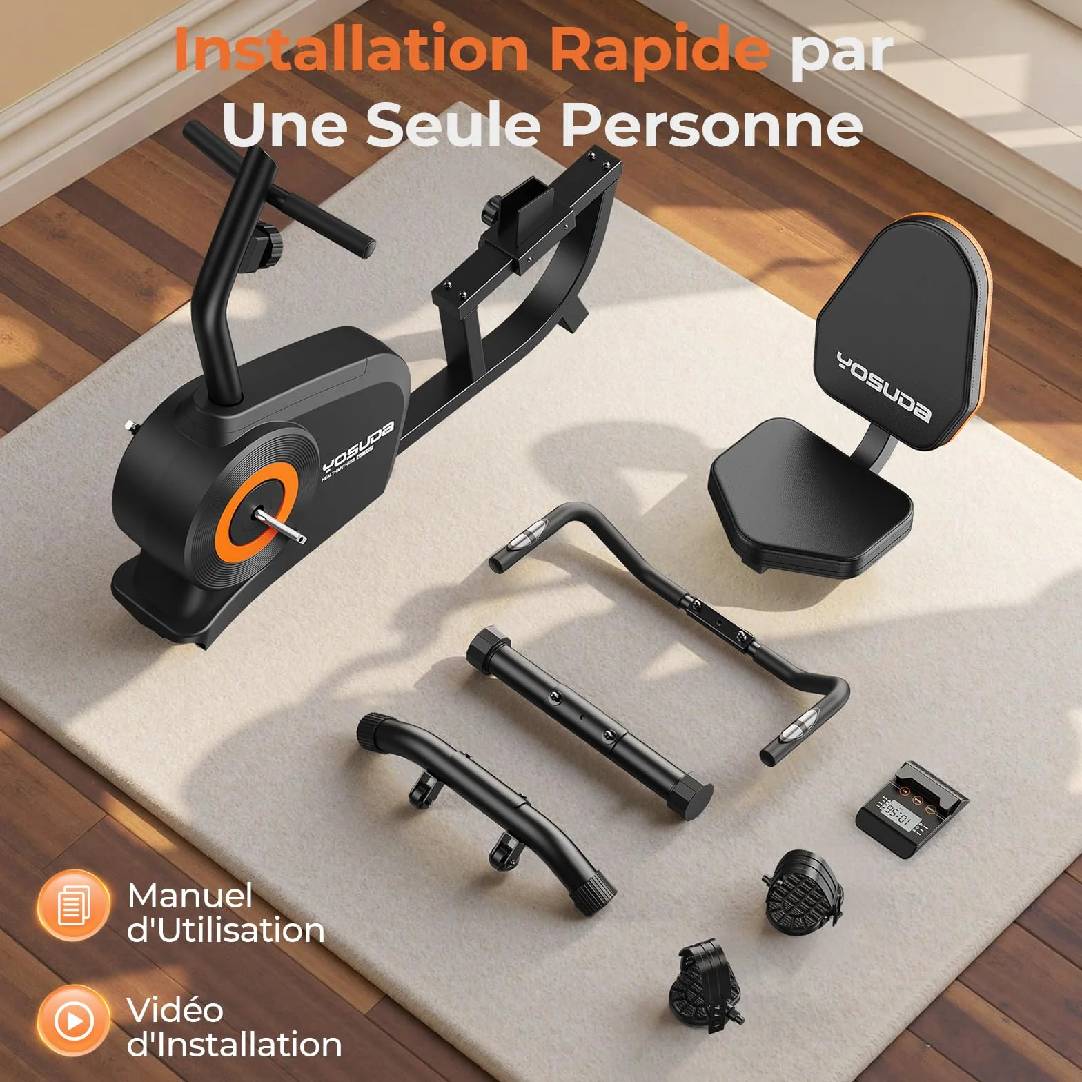 YOSUDA Vélo d'Appartement Semi-Allongé 16 Niveaux Résistance Magnétique Silencieux Capacité 160kg