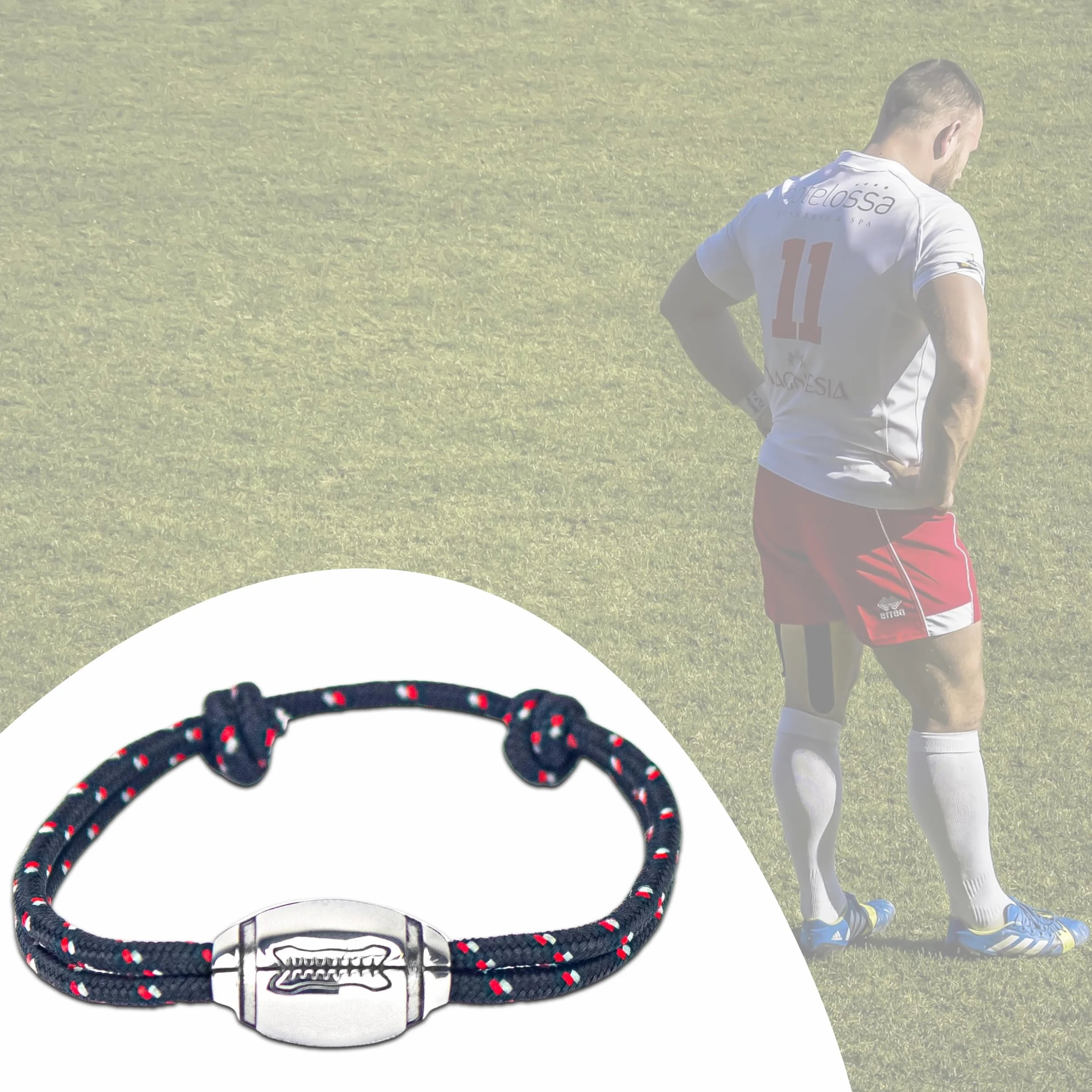 Bracelet rugby Ernestine taille ajustable breloque ballon XV de France homme cadeau