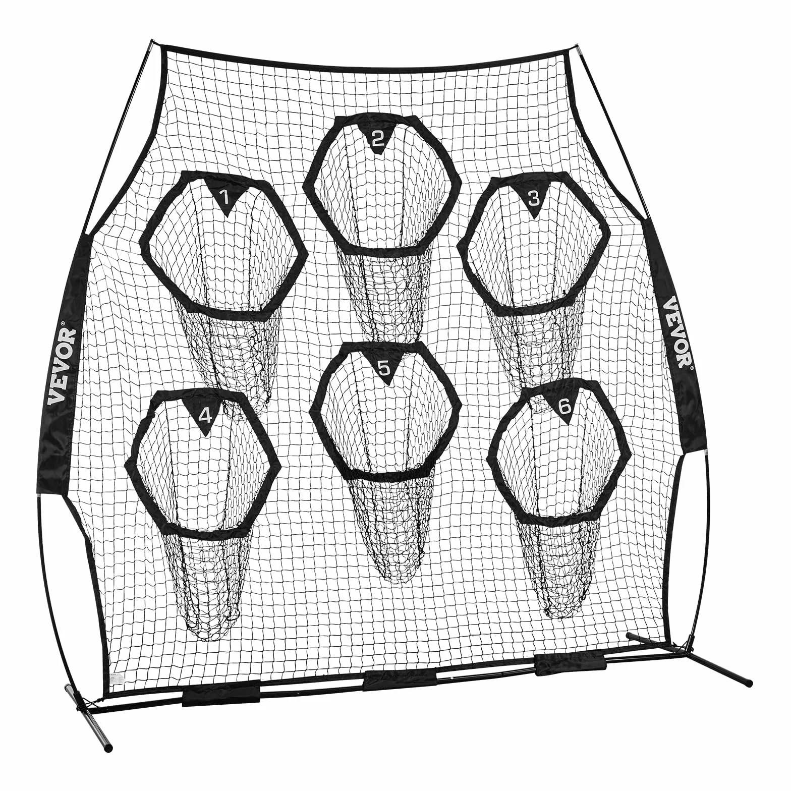 VEVOR Filet d'entraînement Football 274 x 243 cm, Filet de Lancer Rugby 6 Poches Cibles, Sans Nœuds, Sangles et Étui Transport Inclus, Noir