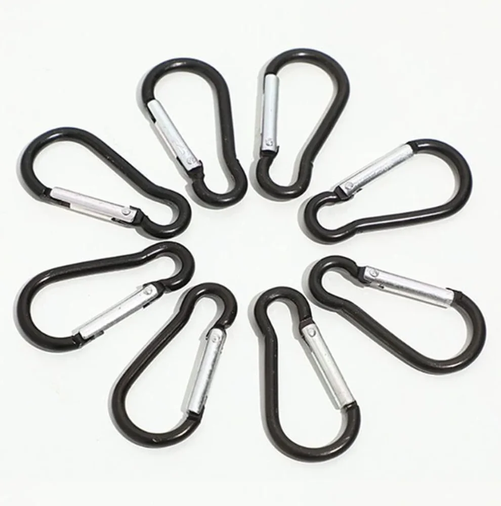 Mini Mousqueton Porte-clés en Alliage d'aluminium Noir 100 Pièces pour Camping Randonnée Pêche
