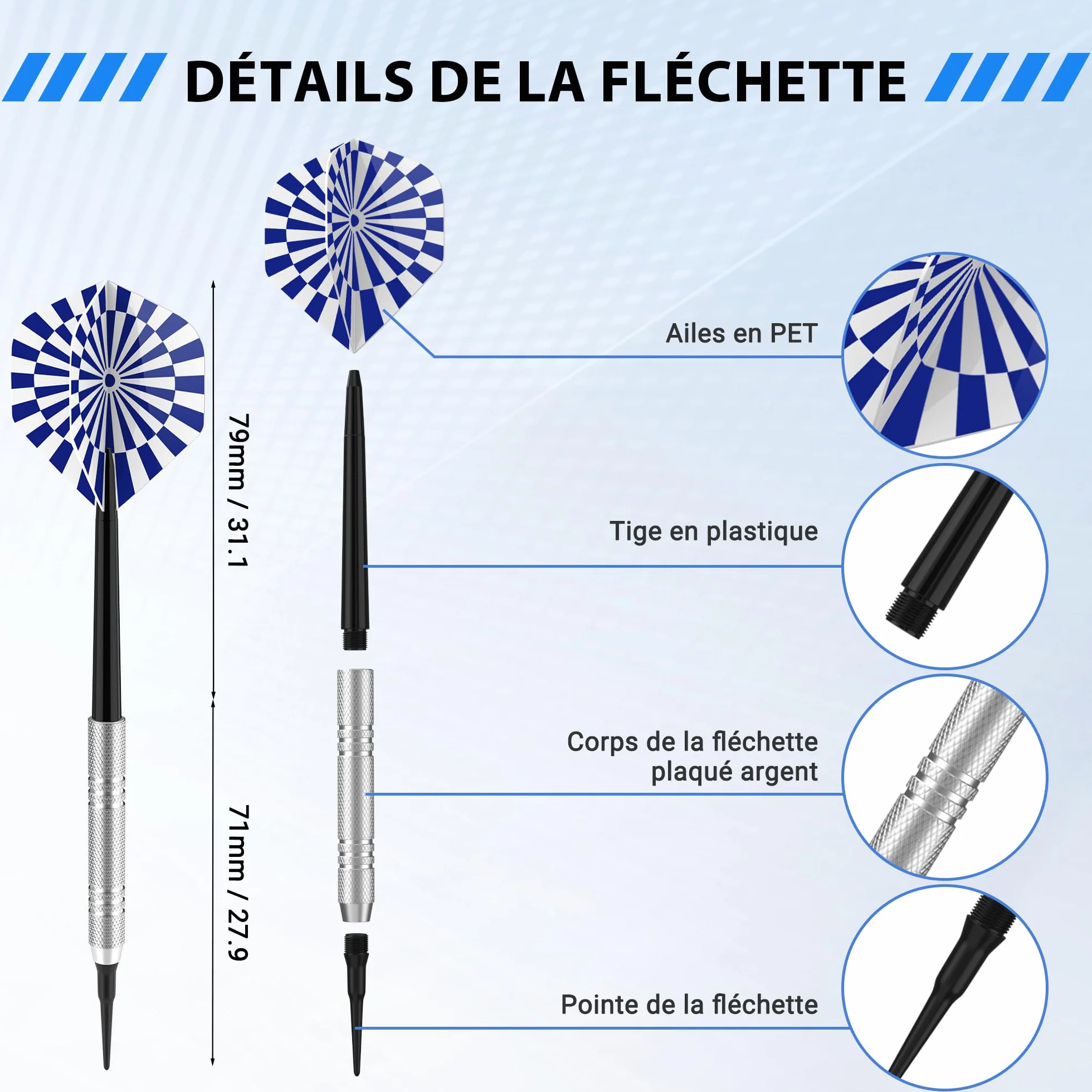 Elalove 12 Fléchettes à Pointe Plastique 14g avec 100 Embouts et 24 Ailettes - Set Professionnel pour Cibles Électroniques