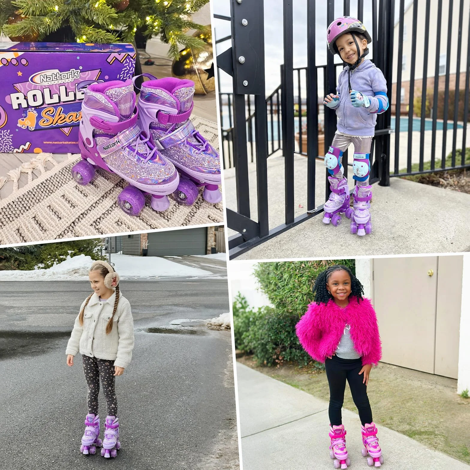 Patins à roulettes réglables 4 tailles filles garçons débutants intérieur extérieur