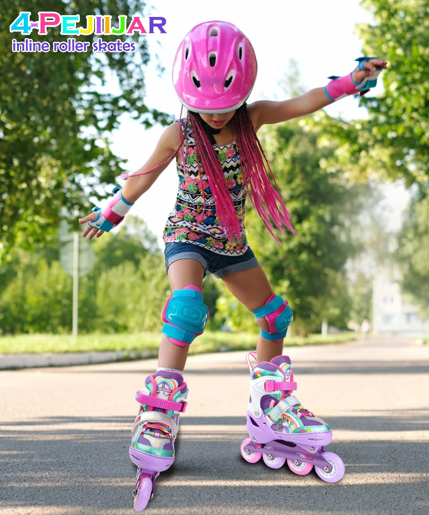 Licorne Rollers Enfant Roues Lumineux Patins à Roulettes Alignées Taille Ajustable Quad Filles Débutants