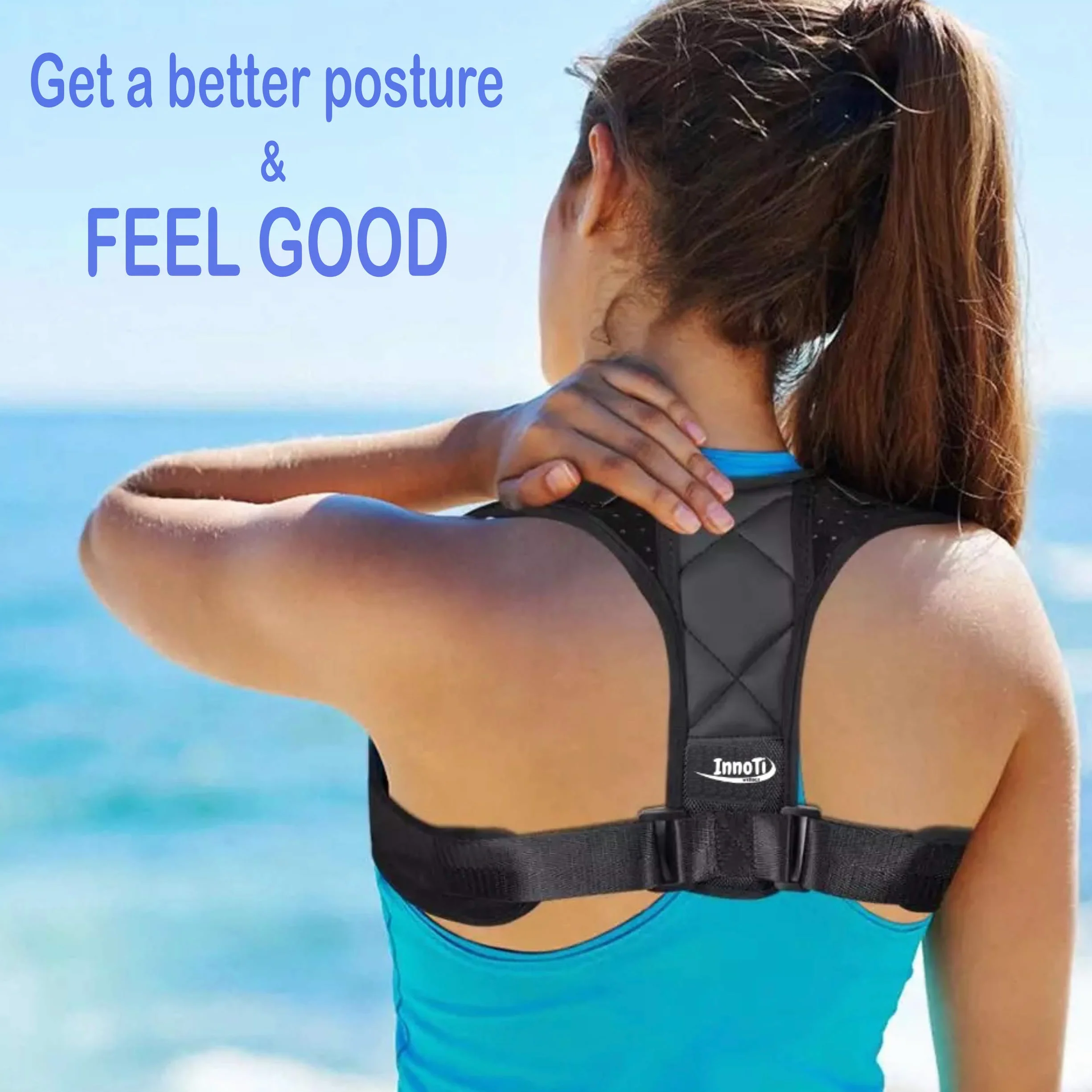 Correcteur de Posture Dos pour Hommes et Femmes - Ceinture Dorsale Ajustable Respirante Noir