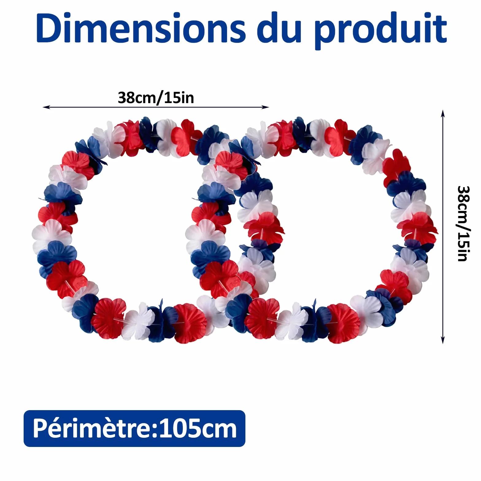 Kit Supporter Equipe de France, Collier Fleurs Bleu Blanc Rouge, Accessoires Tricolore pour Coupe du Monde 2026 Euro