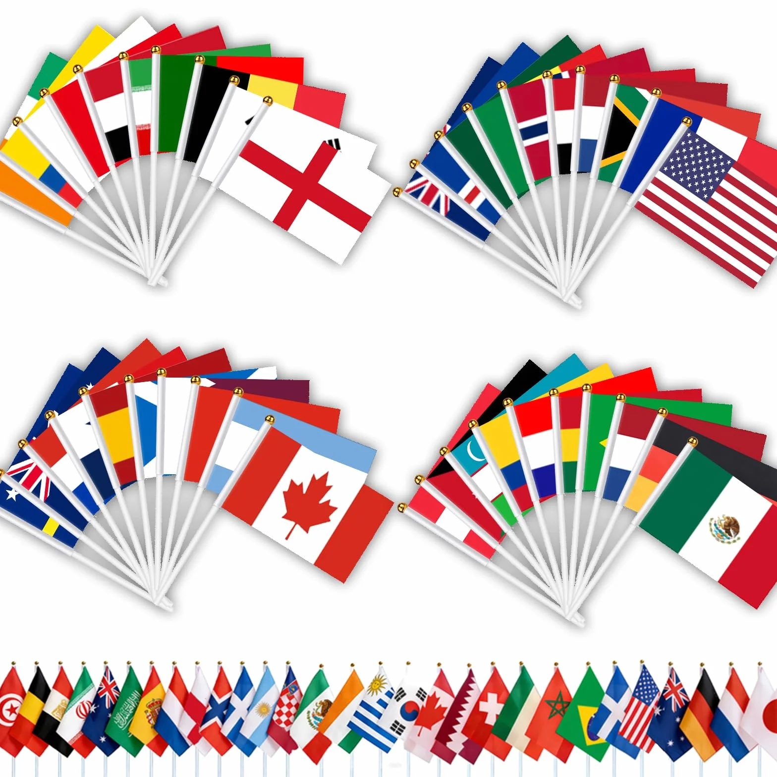AhfuLife 48 Drapeaux de Coupe du Monde de Football 14x21cm avec Mât 30cm pour Décoration Compétition