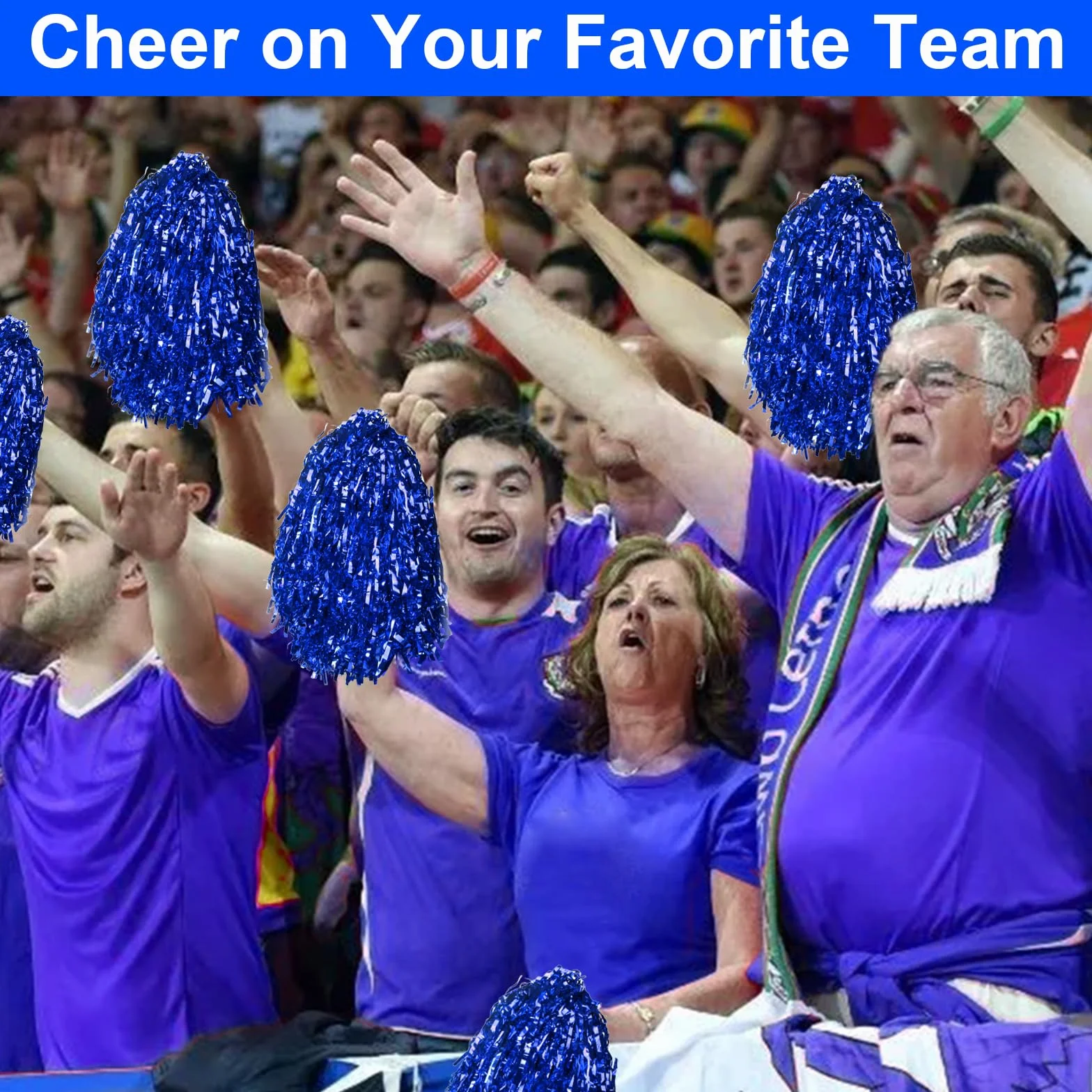 Pompons Pom-pom Girl 2 Pièces avec Poignées pour Cheerleading Gymnastique Bleu