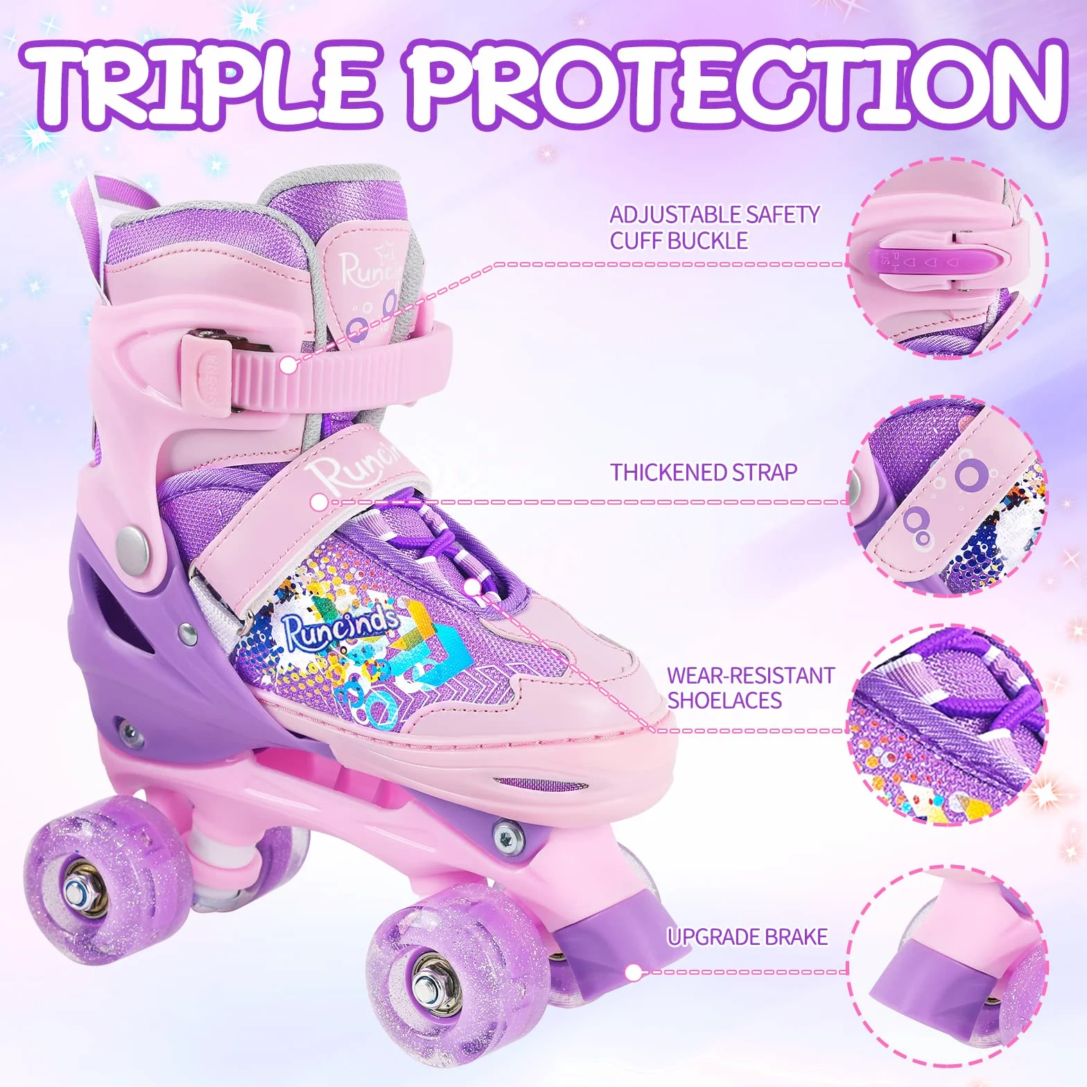Patins à roulettes réglables pour Enfants 4 Tailles Roues Lumineuses Filles Femmes Débutants Intérieur Extérieur