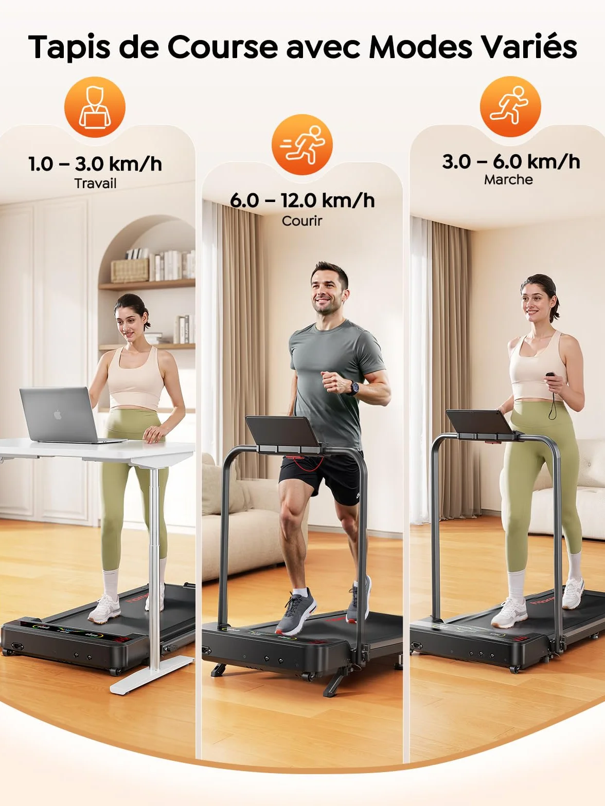 Tapis de Course Pliable 5-en-1 avec LED Motivantes, Inclinable 9%, Moteur Silencieux, Double Écran LED, 1-12 km/h, Compact Walking Pad 120kg