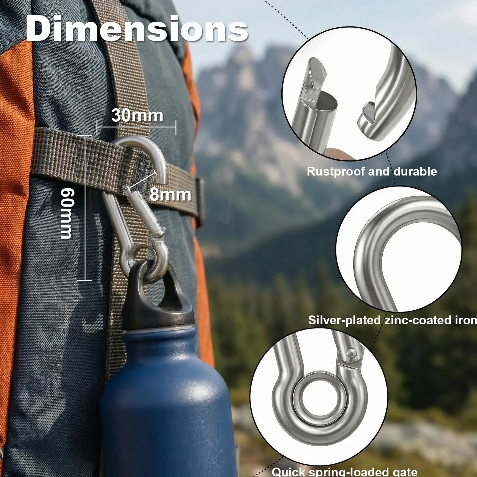 Mousquetons en Acier Inoxydable 60x30mm Carehabi 14 Pièces pour Porte-clés Camping Pêche