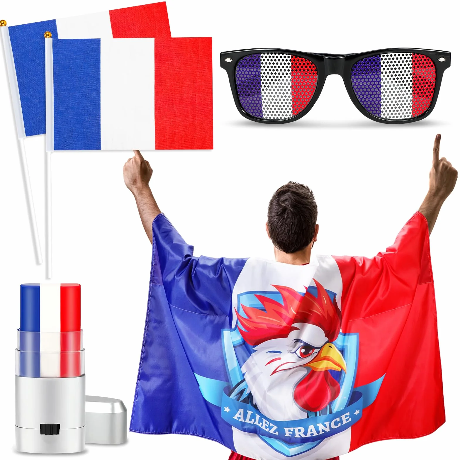 HOWAF Drapeau France Cape Kit Supporter Accessoires Photobooth Décorations Coupe du Monde 2026