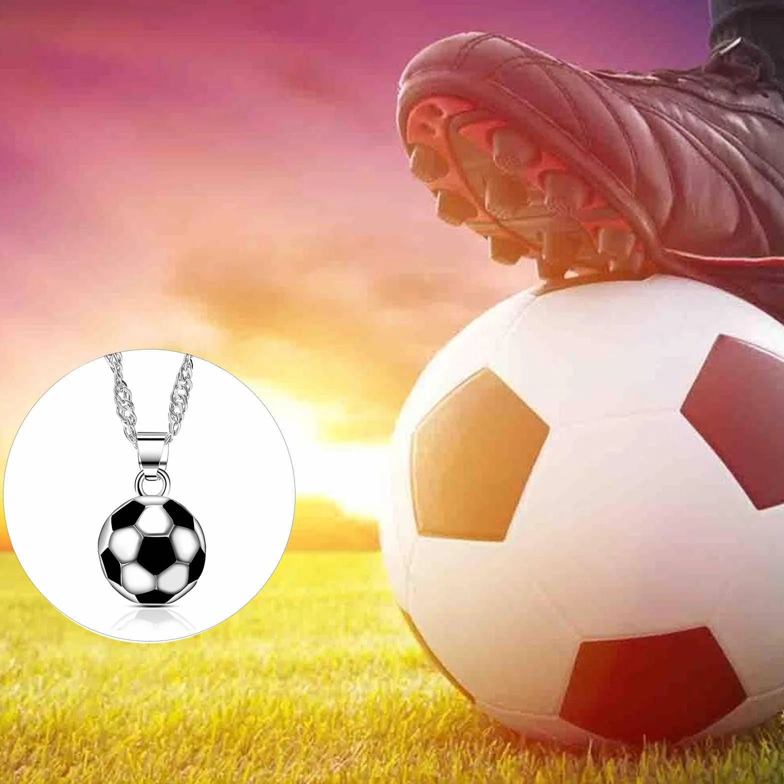 Collier football acier inoxydable 55 cm cadeau Noël unisexe
