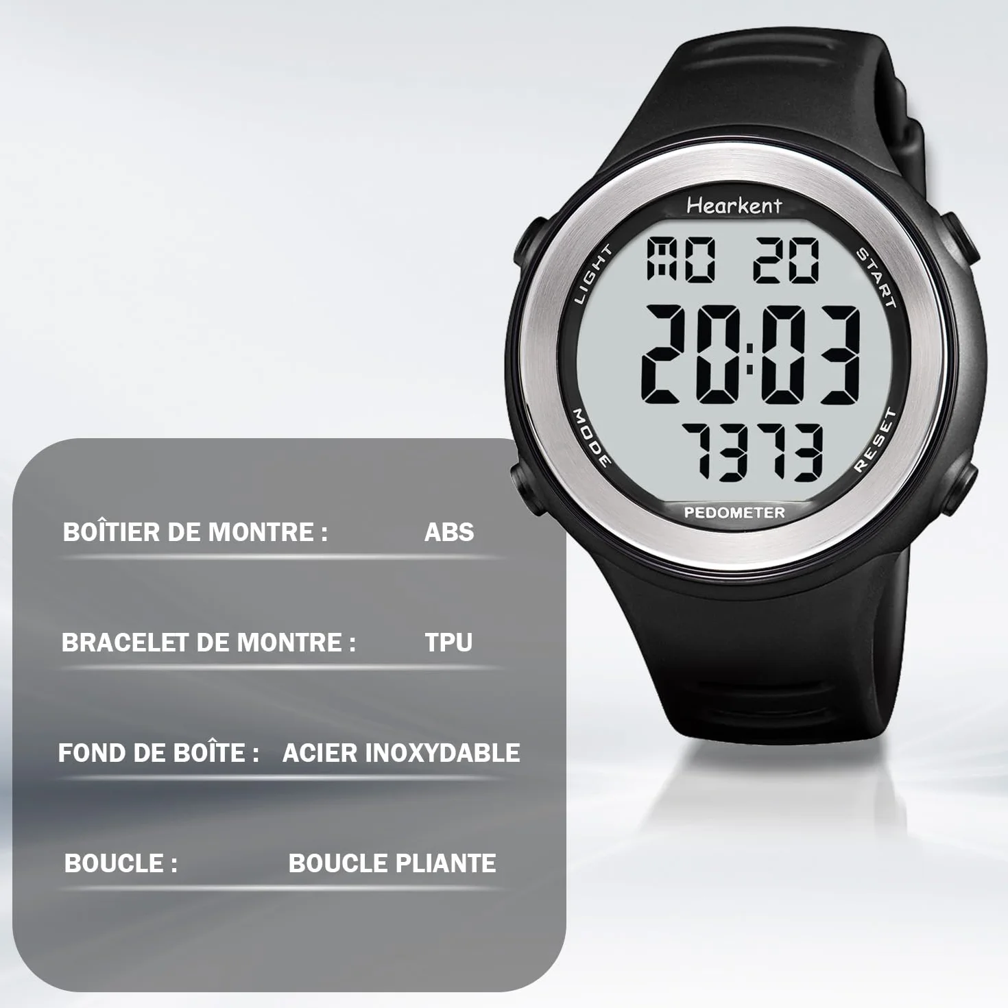 Hearkent Montre podomètre étanche pour Personnes âgées sans Bluetooth Compteur de Pas Noir