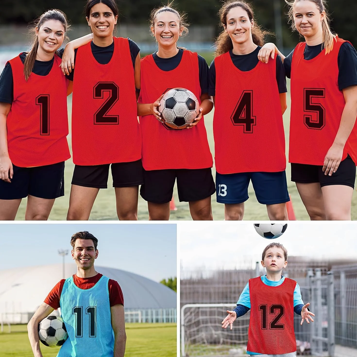 Lot de 24 chasubles d'entraînement en maille nylon réversibles numérotées pour adultes basket-ball football soccer