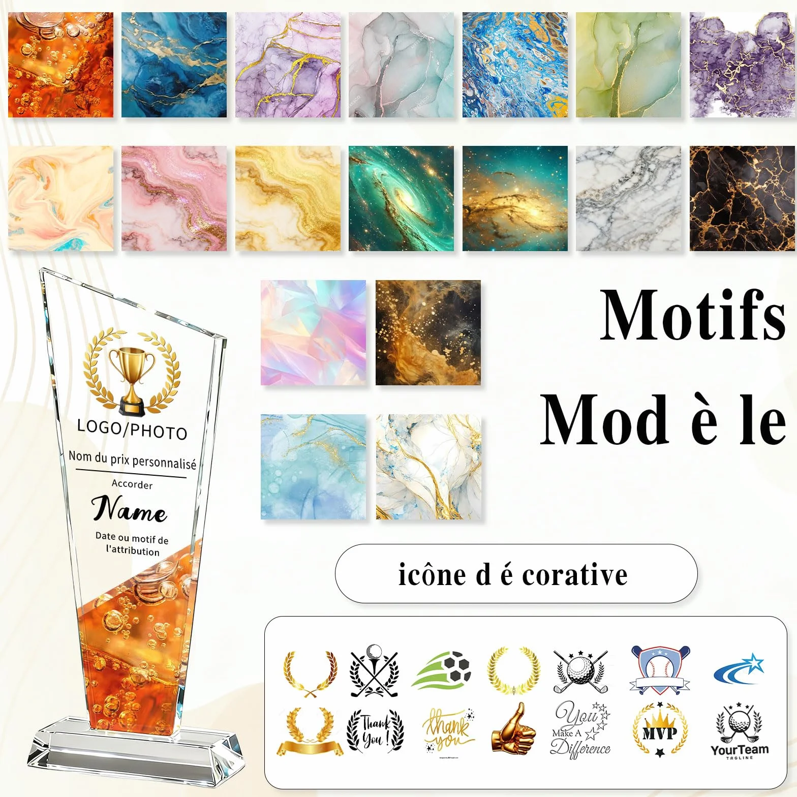 Trophée Personnalisable en Cristal Gravé Logo et Texte Cadeau d'entreprise pour Récompense Employé