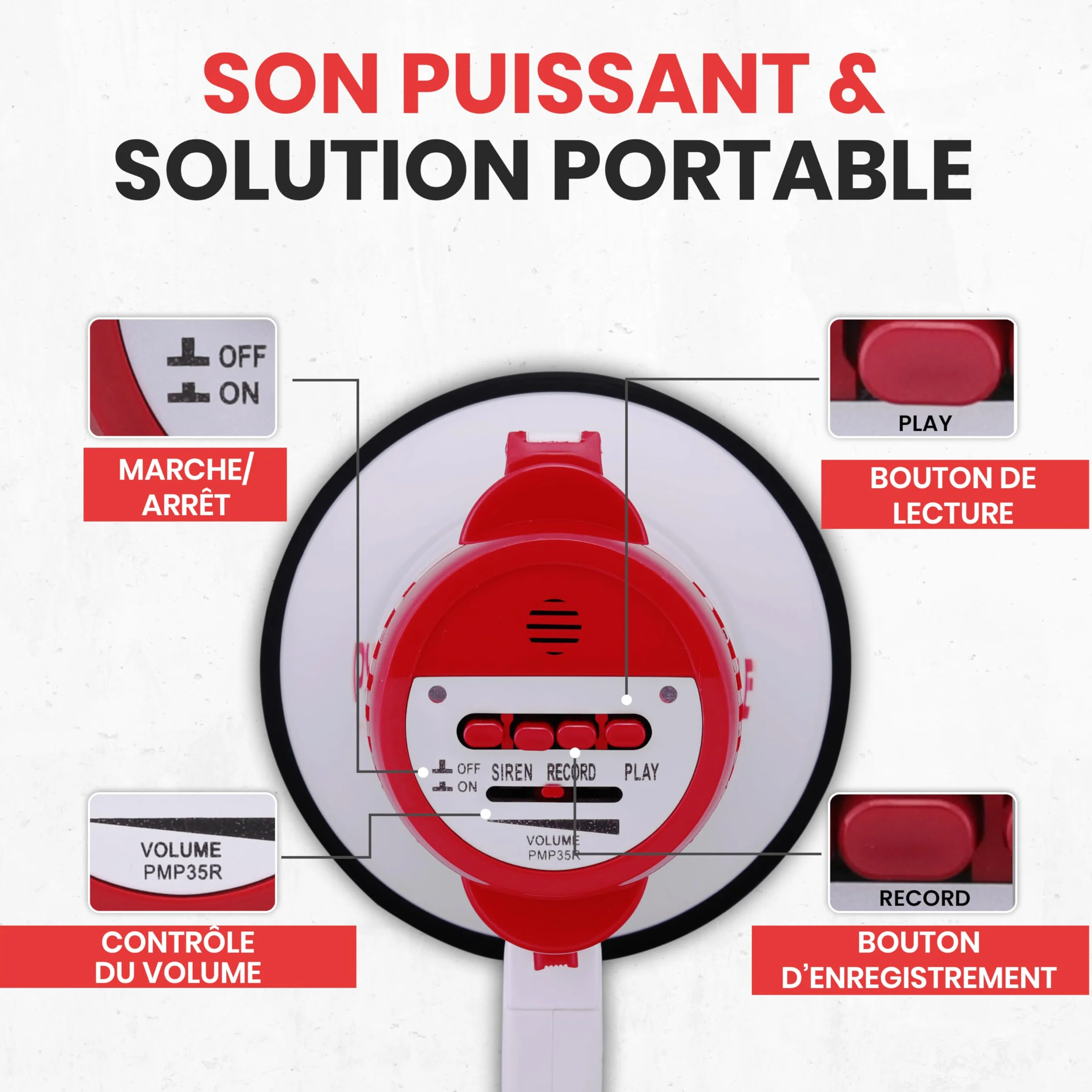 Pyle Mégaphone Porte-Voix 30W avec Sirène et Enregistrement – Haut-Parleur PA Portatif, Portée 731m