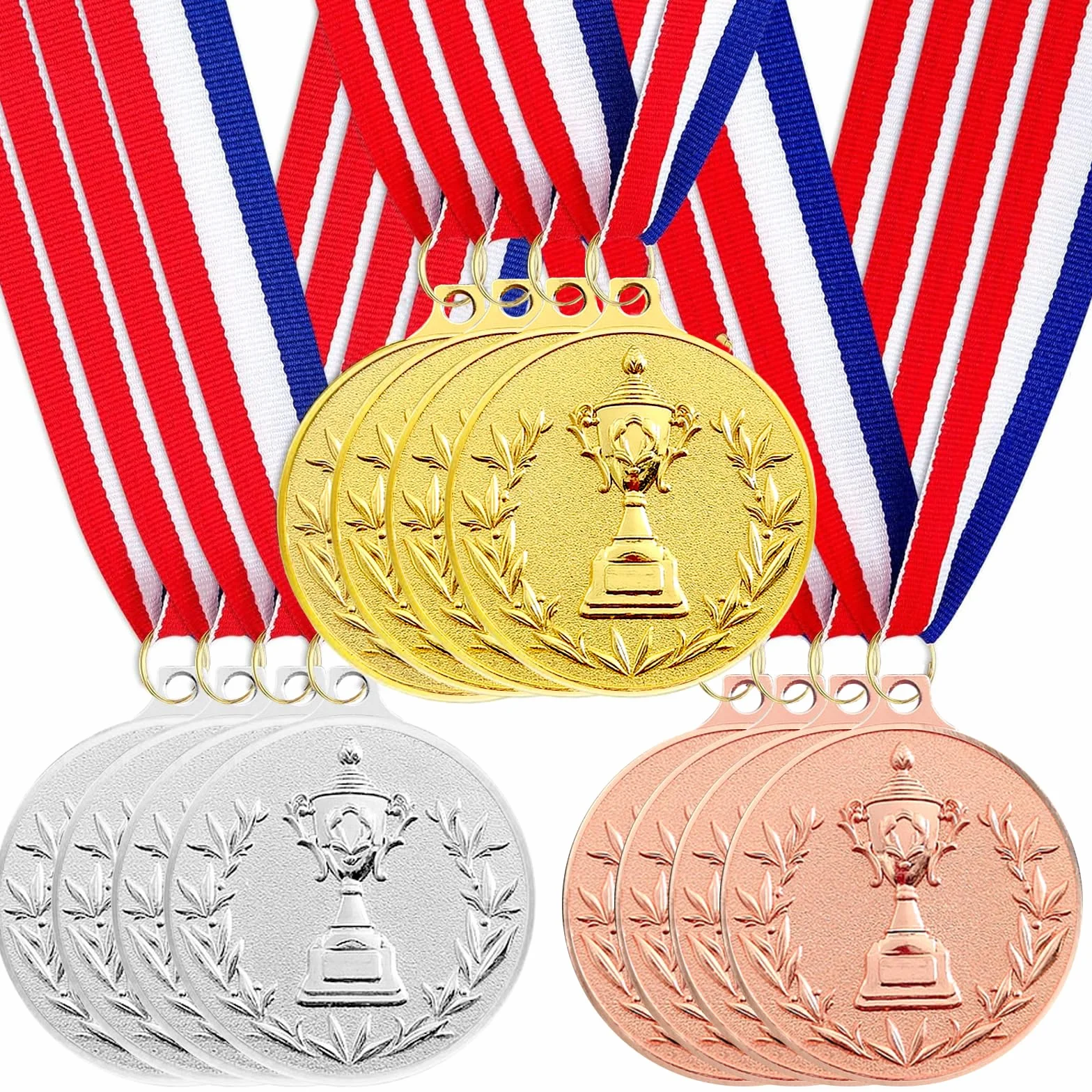 Médaille de Récompense 12 Pièces Or Argent Bronze avec Rubans de Cou Diamètre 5,0 cm