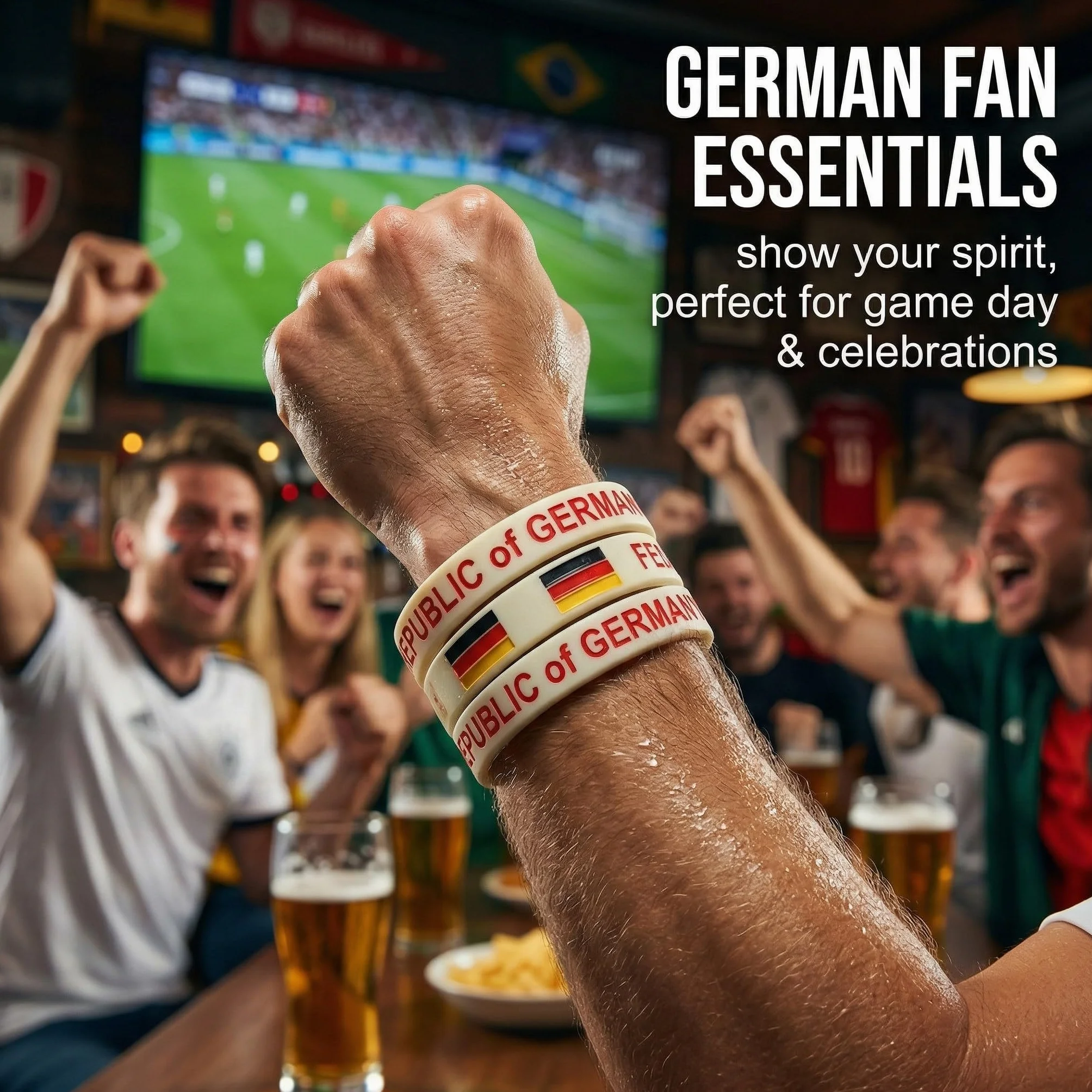 Bracelets Allemagne Silicone 20cm Lot de 3 - Accessoire Drapeau Allemand Football