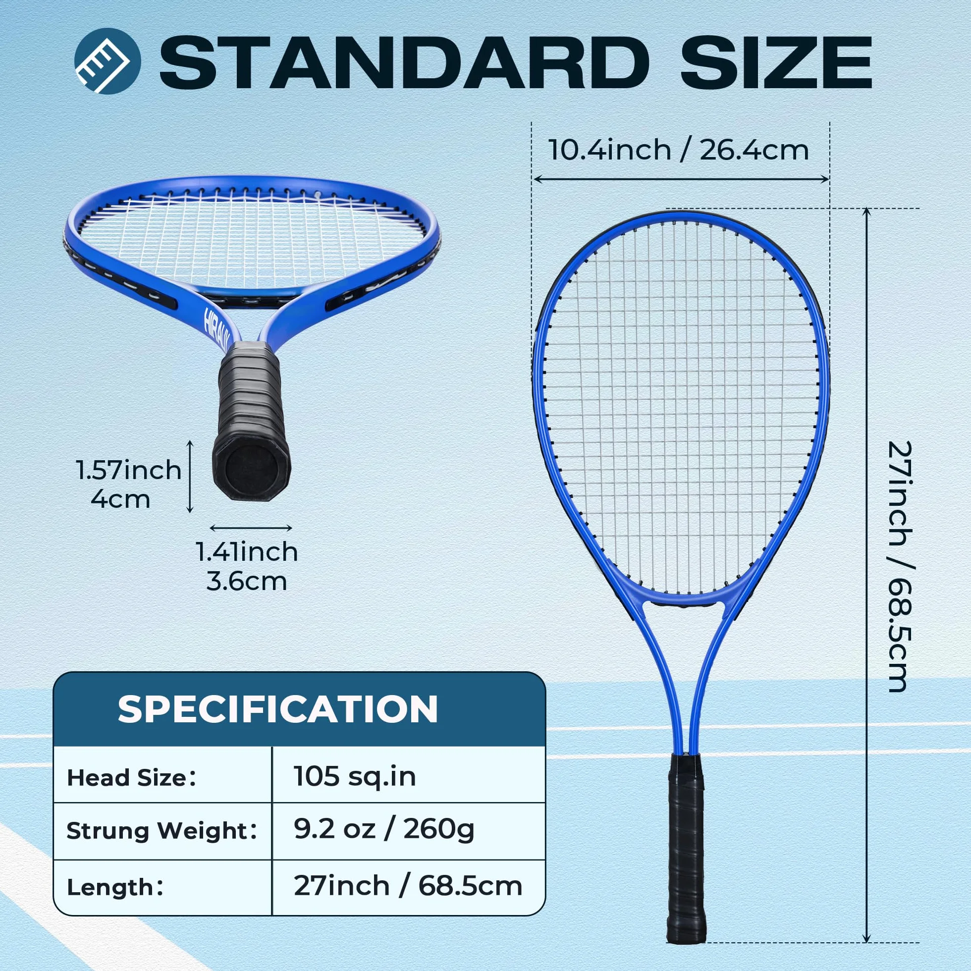 HIRALIY Ensemble de Raquettes de Tennis 68,6 cm pour Adultes, 2 Raquettes Pré-cordées, 2 Bandes, 3 Balles, Sac