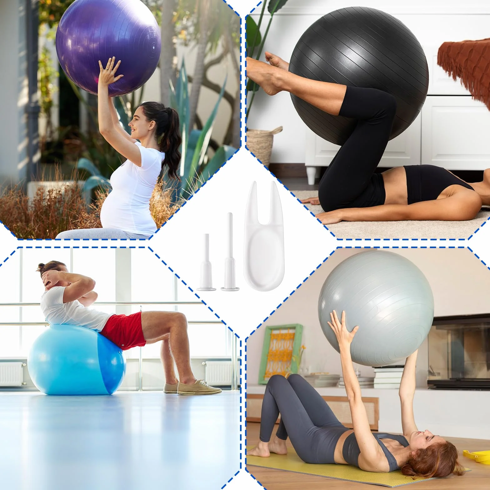 Lot de 24 bouchons de rechange pour balles de yoga avec extracteur et kit d'adaptateur
