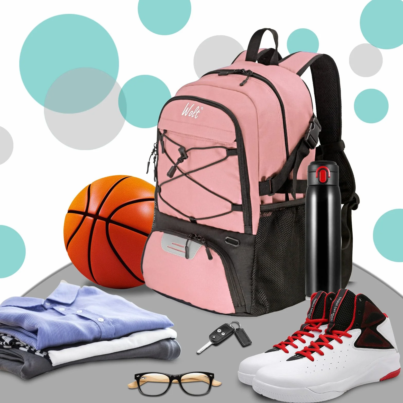 WOLT Sac à Dos de Football avec Compartiment à Chaussures et Porte-Ballons
