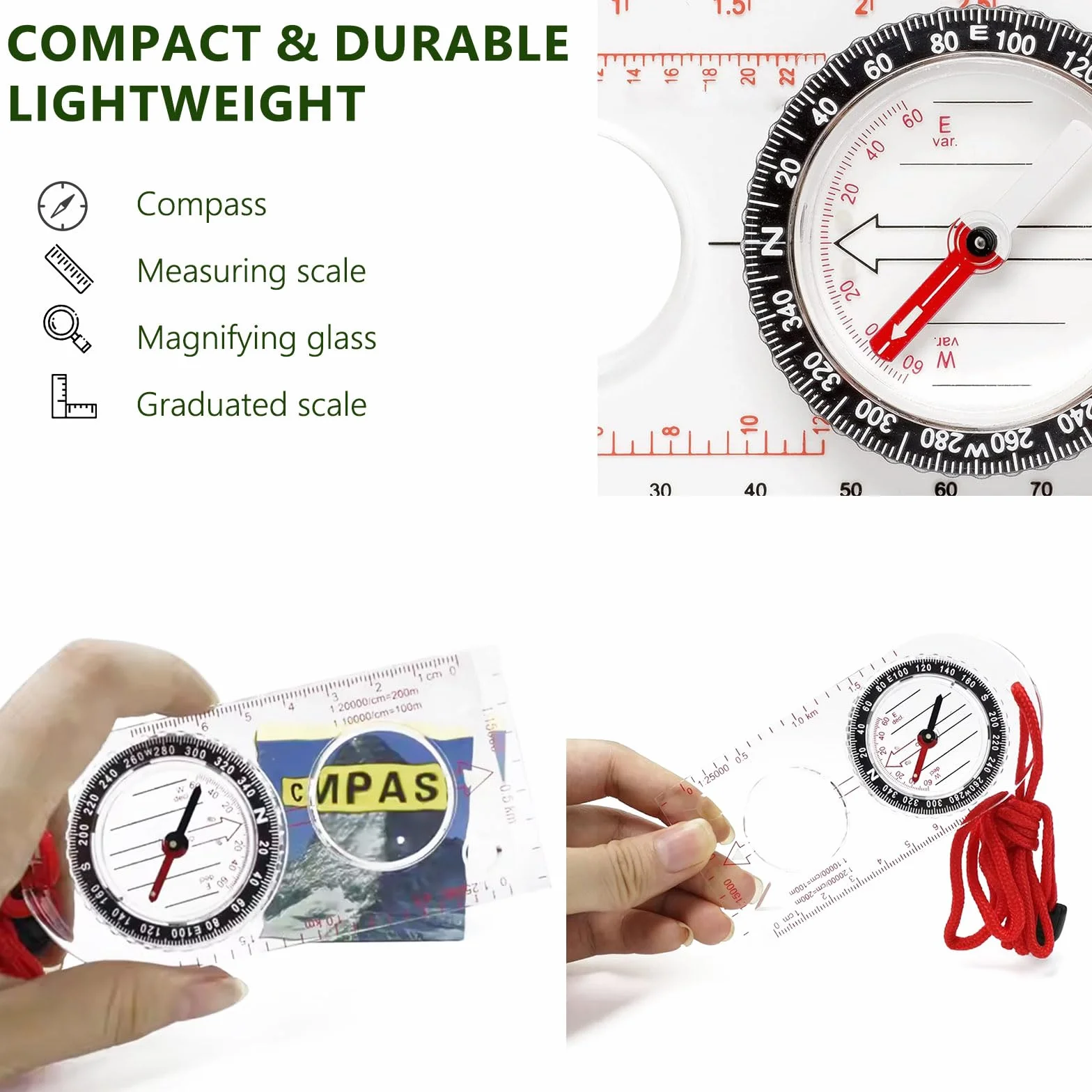 Boussole de Navigation Transparente Compas d'Orientation avec Déclinaison Réglable pour Randonnée Camping Sport Plein air