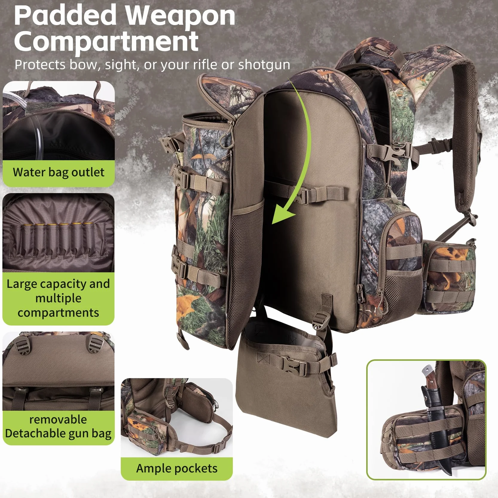 BLISSWILL Grand sac à dos de chasse 40 l imperméable avec housse de pluie