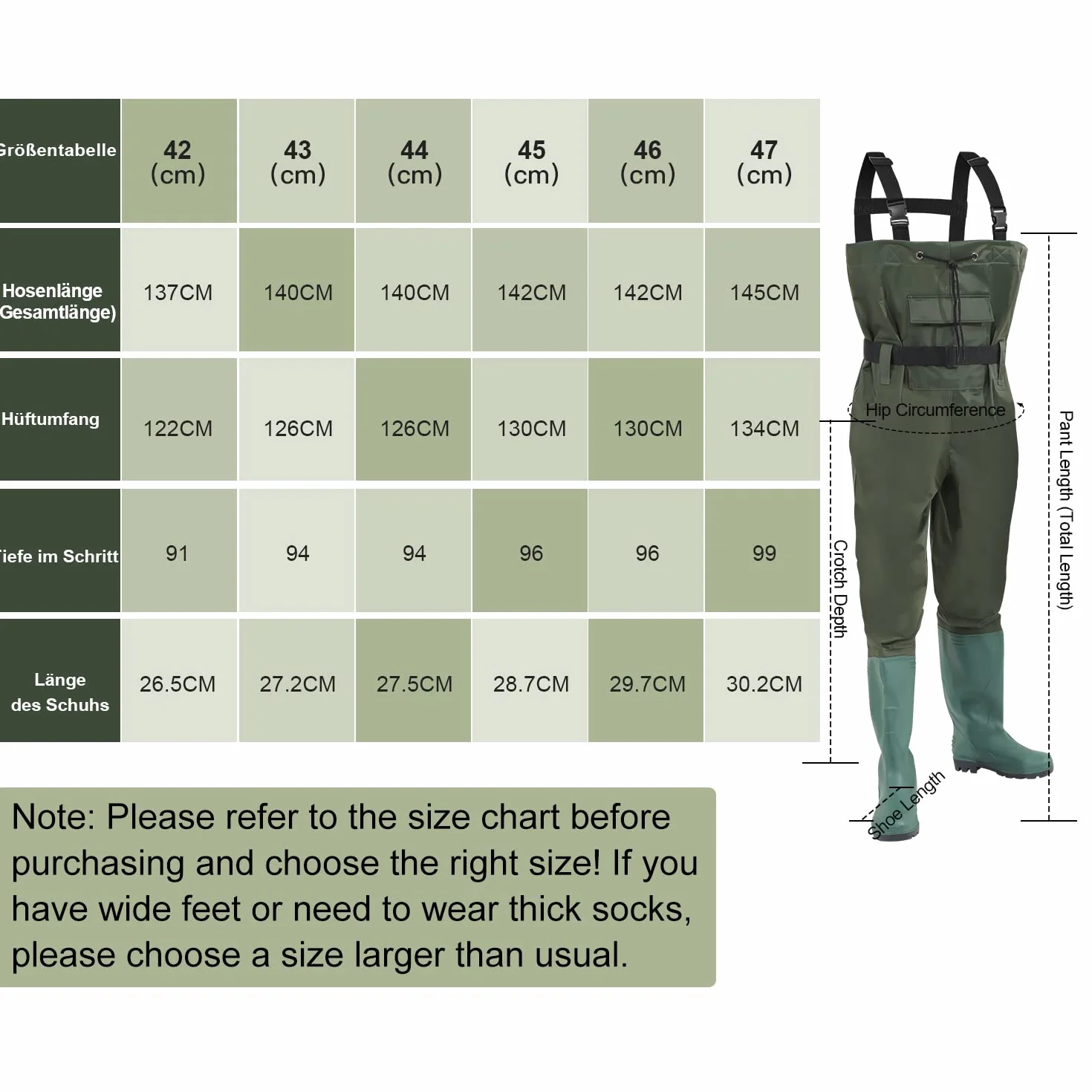 Waders étanches 70D Nylon Composite PVC Pantalon de pêche avec Bottes Caoutchouc antidérapantes